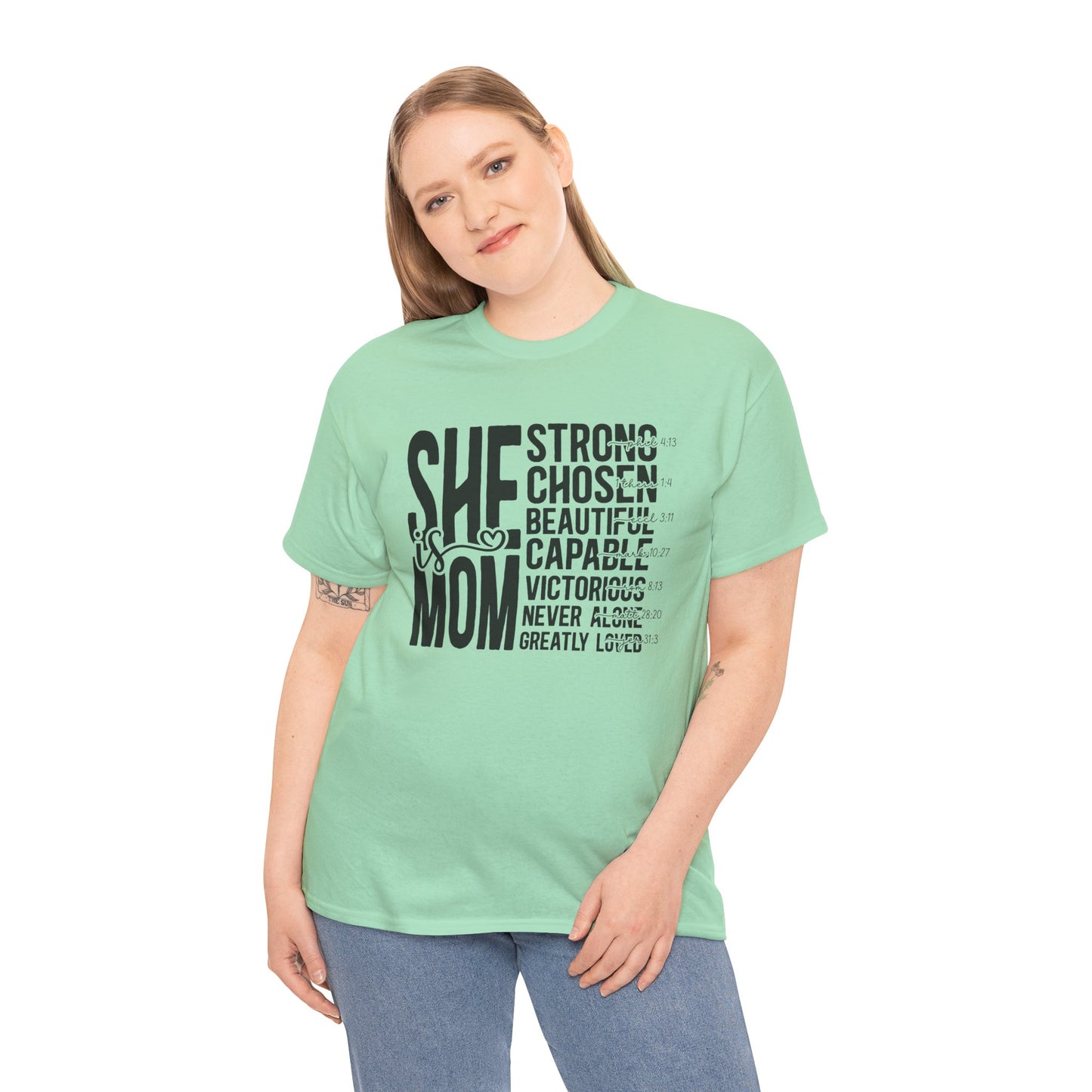 Empowering Mom T-Shirt - Strong, Chosen, Beautiful, Capable Design