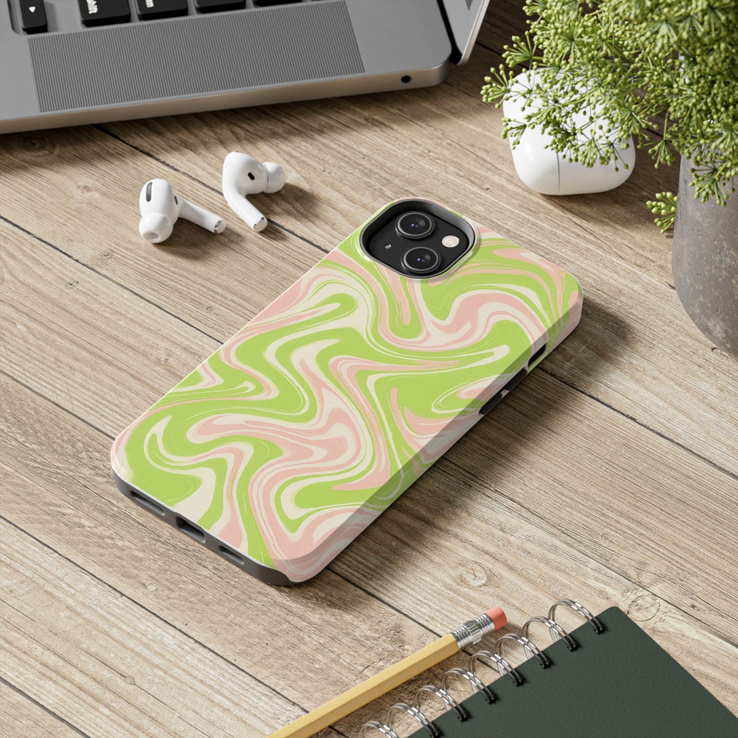 Pink & Green Stylish Tough Phone Case, Durable Protection, Gift for Friends, Colorful Marble Design