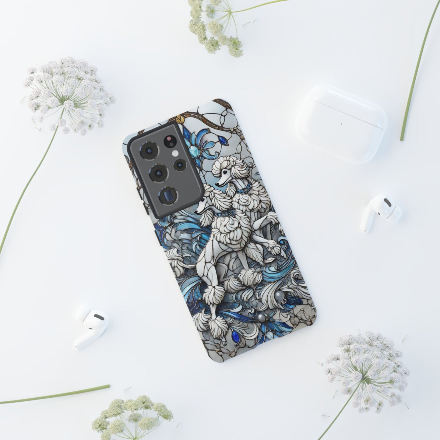 Phone Case - Elegant Blue and White Poodle Art for Samsung Phone