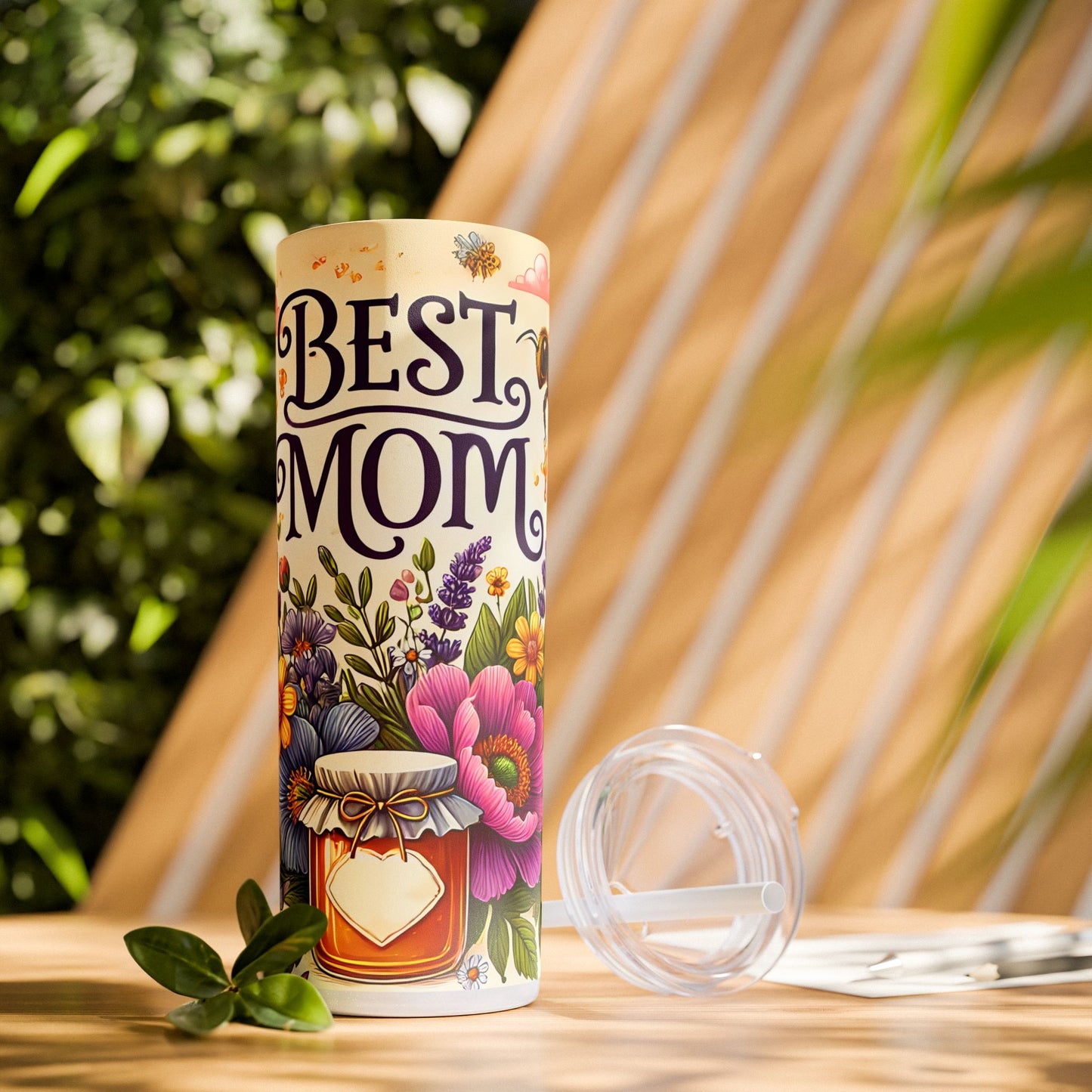 Best Mom Floral Skinny Tumbler with Straw – 20oz Insulated Drinkware for Mother's Day