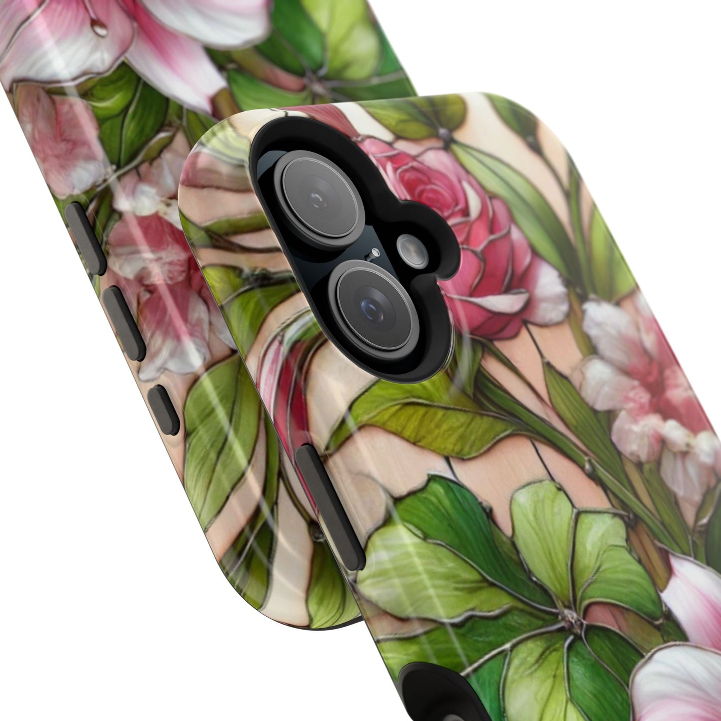 Elegant Pink & Green Floral MAGNETIC Tough Cases - Durable Phone Protection