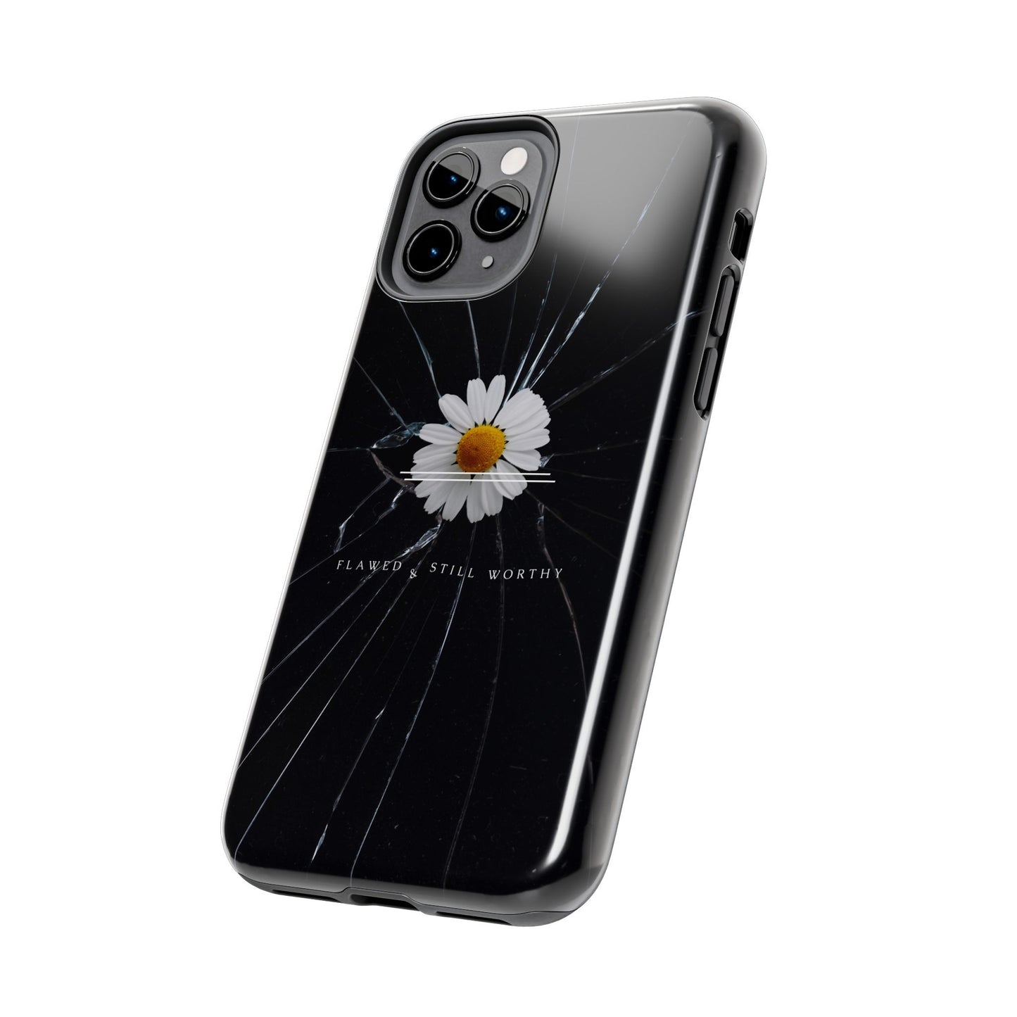 Flawed But Still Worthy Phone Case - Tough Cases, Inspirational Gift, Floral Design, Self-Love