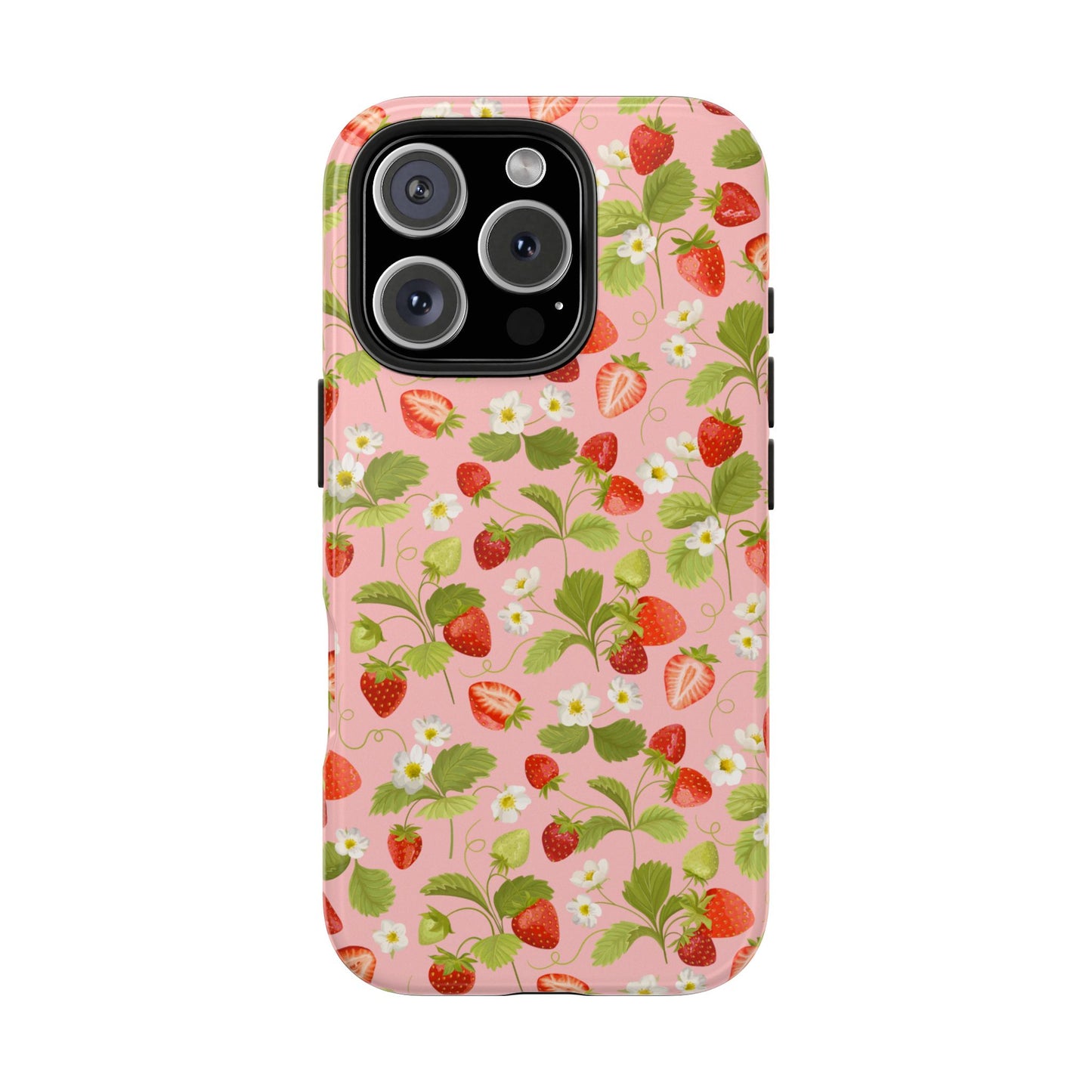 Strawberry Floral Tough Phone Case, Cute Phone Cover, Nature Lovers Gift, Summer Vibe, Durable Phone Protector, Trendy Tech Accessory