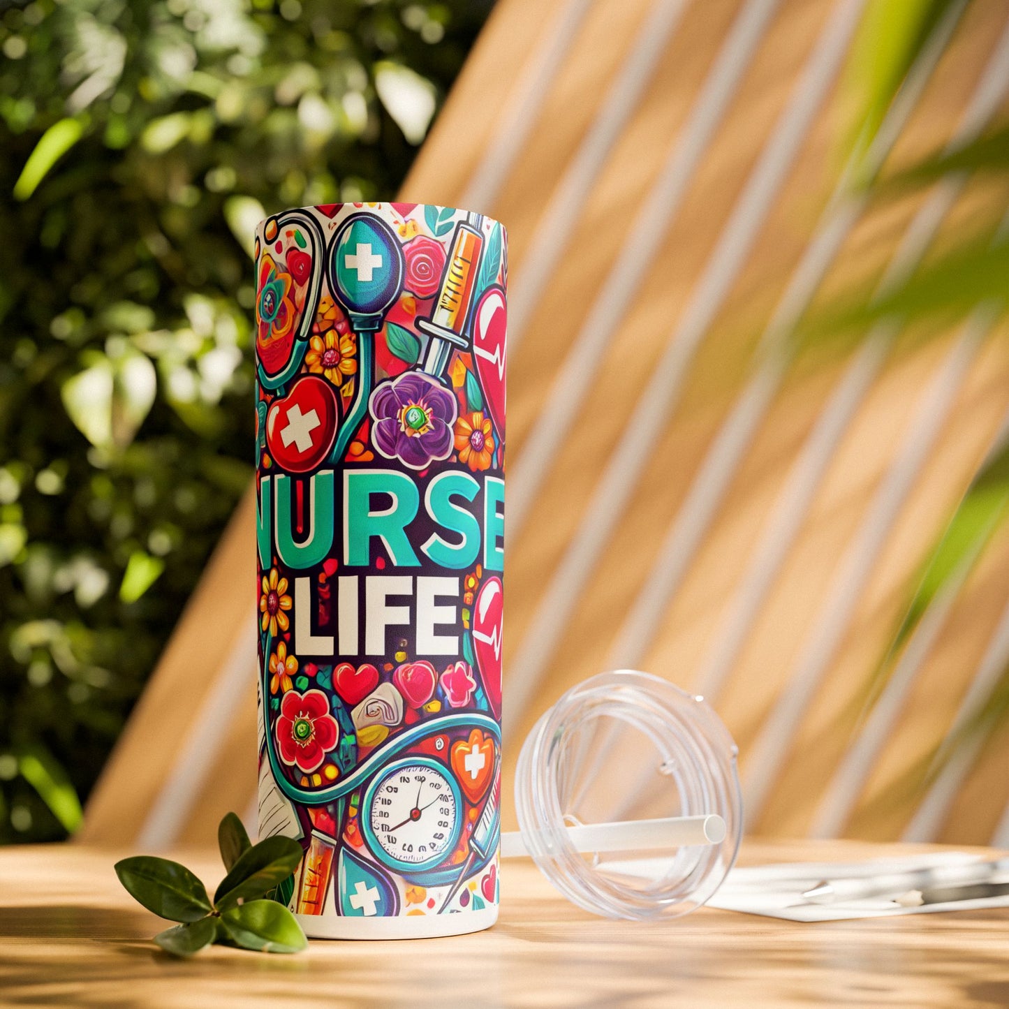 Nurse Life Tumbler with Straw - 20oz, Colorful Floral Design