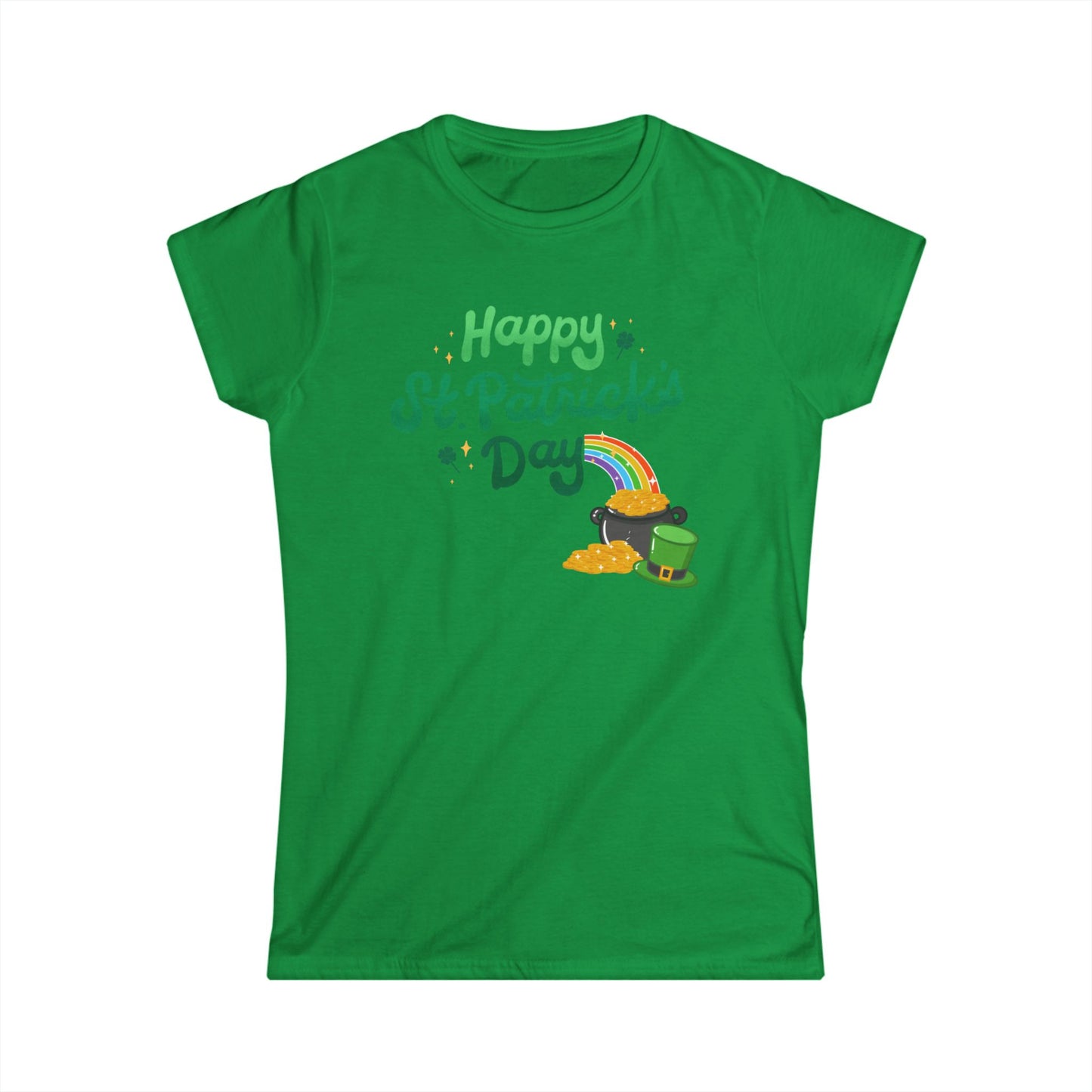 Happy St. Patrick's Day Women's Softstyle Tee - Festive Green Rainbow Design