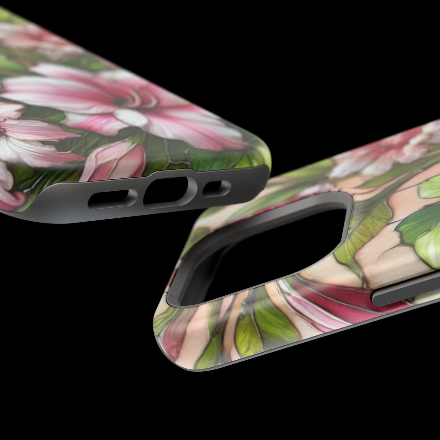 Elegant Pink & Green Floral MAGNETIC Tough Cases - Durable Phone Protection