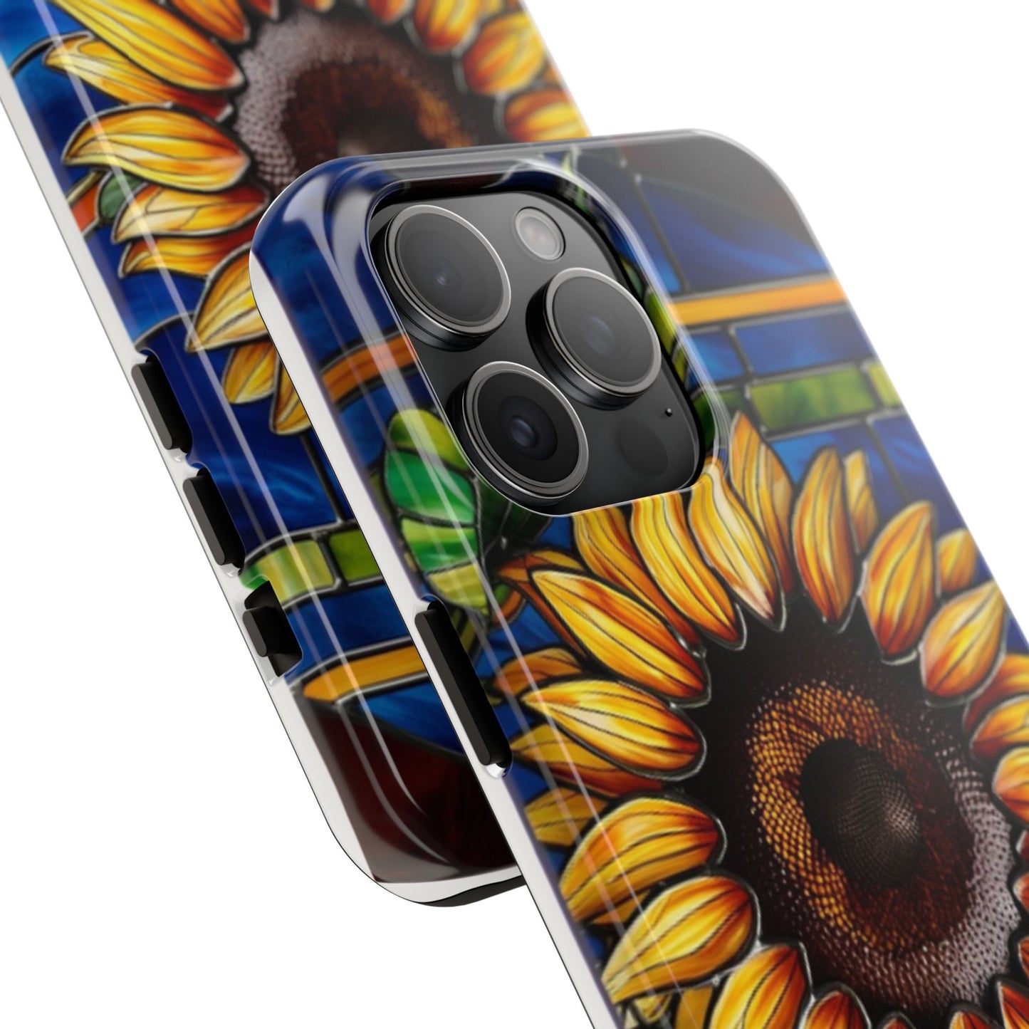 Vibrant Sunflower Tough Phone Case with Stained Glass Effect - Durable & Stylish Protection