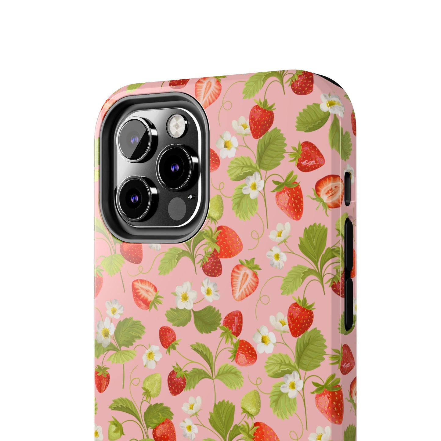 Strawberry Floral Tough Phone Case, Cute Phone Cover, Nature Lovers Gift, Summer Vibe, Durable Phone Protector, Trendy Tech Accessory