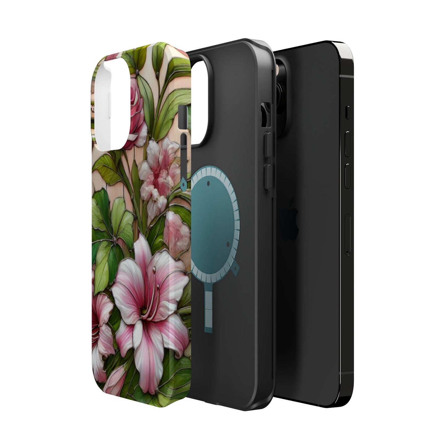 Elegant Pink & Green Floral MAGNETIC Tough Cases - Durable Phone Protection