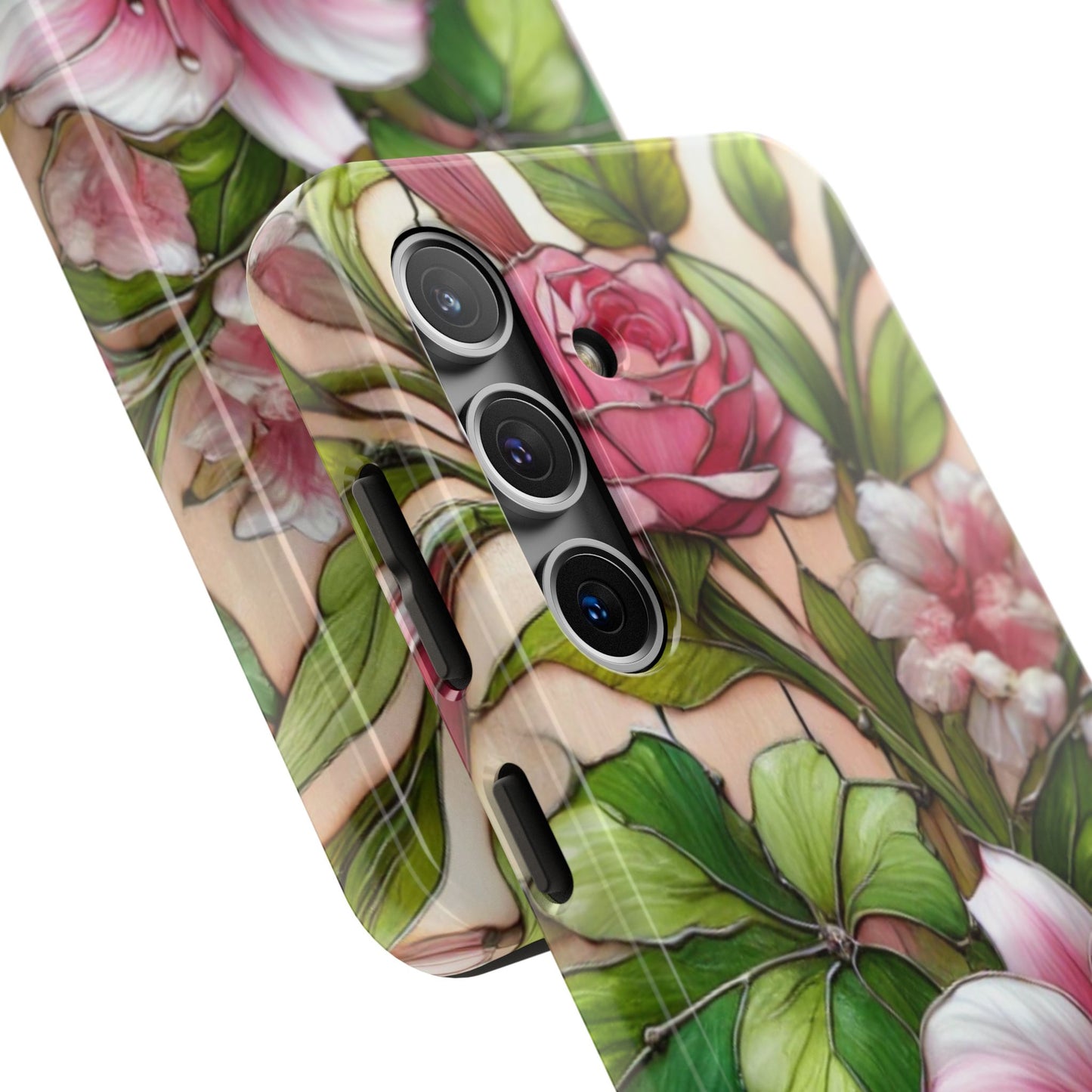 Floral Tough Phone Case - Durable Protection with Tropical Hibiscus Pink and Green Design