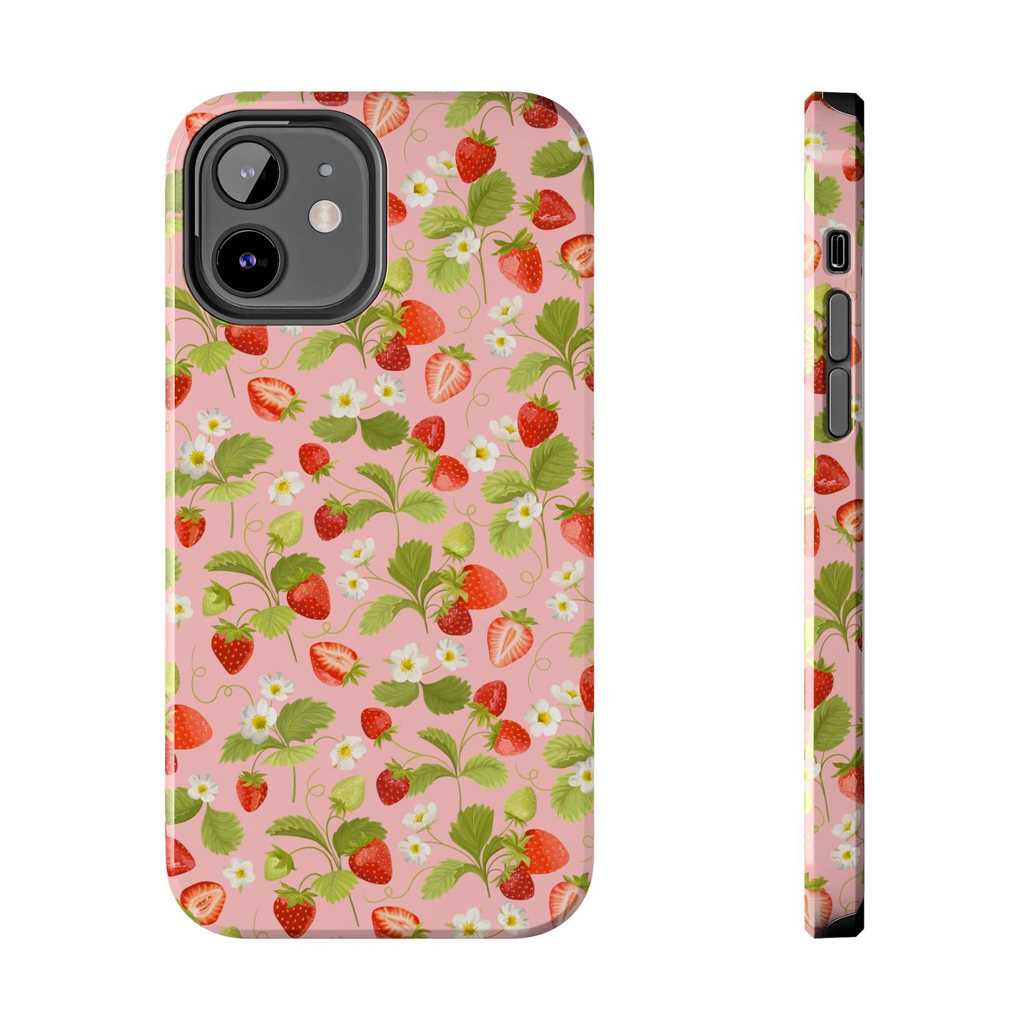Strawberry Floral Tough Phone Case, Cute Phone Cover, Nature Lovers Gift, Summer Vibe, Durable Phone Protector, Trendy Tech Accessory
