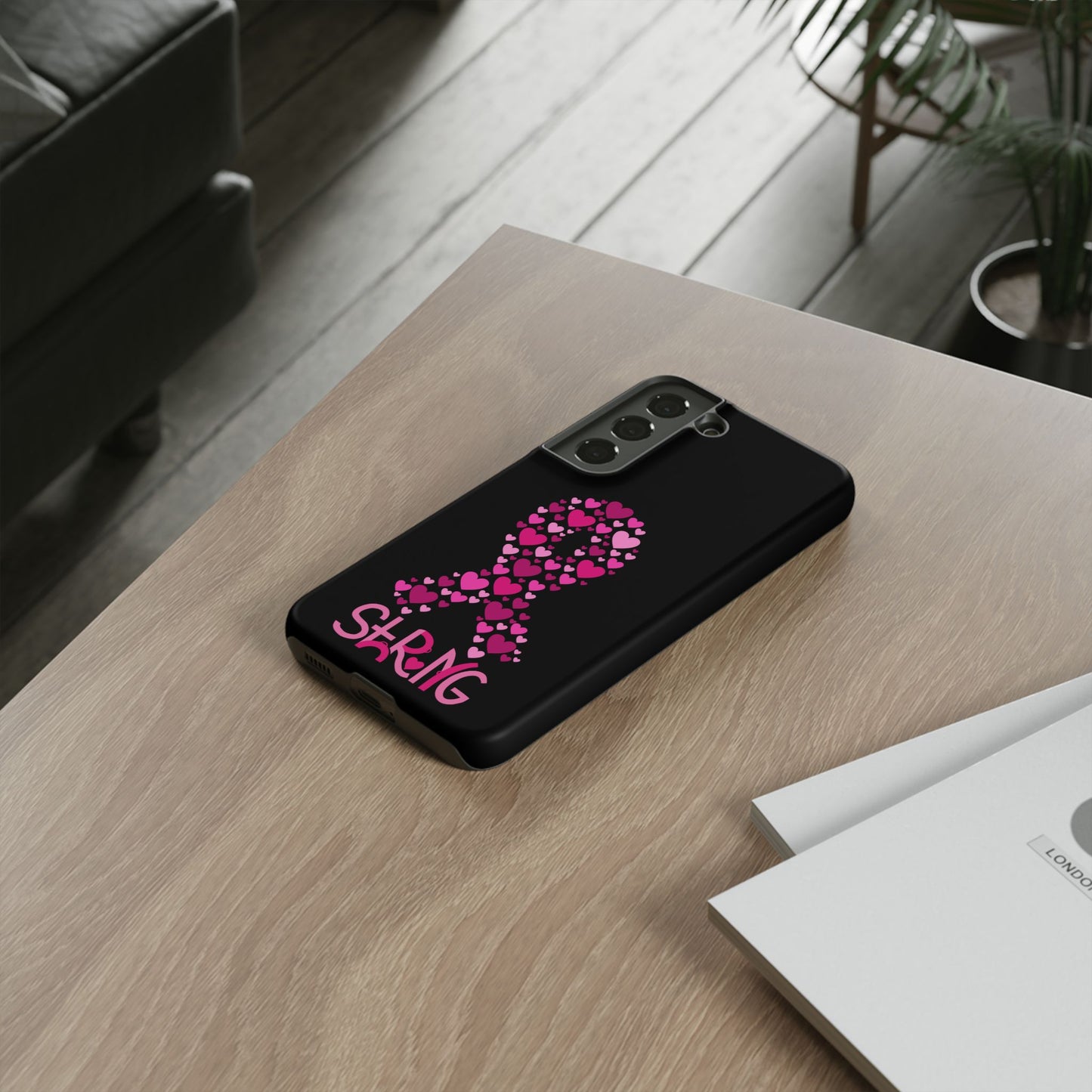 Pink Ribbon Phone Case - Strong Heart Design, Cancer Awareness, Gift for Supporters for Samsung