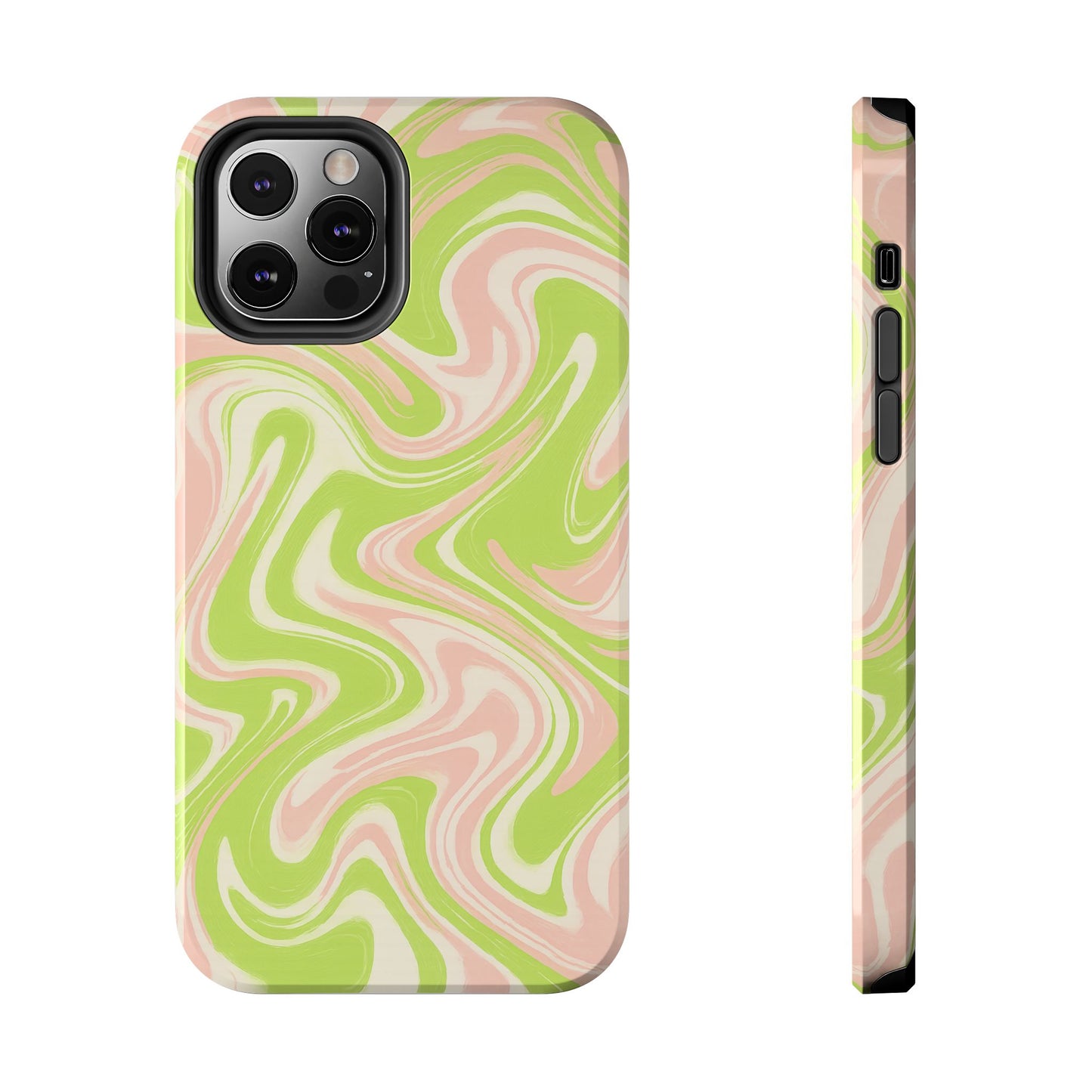 Pink & Green Stylish Tough Phone Case, Durable Protection, Gift for Friends, Colorful Marble Design