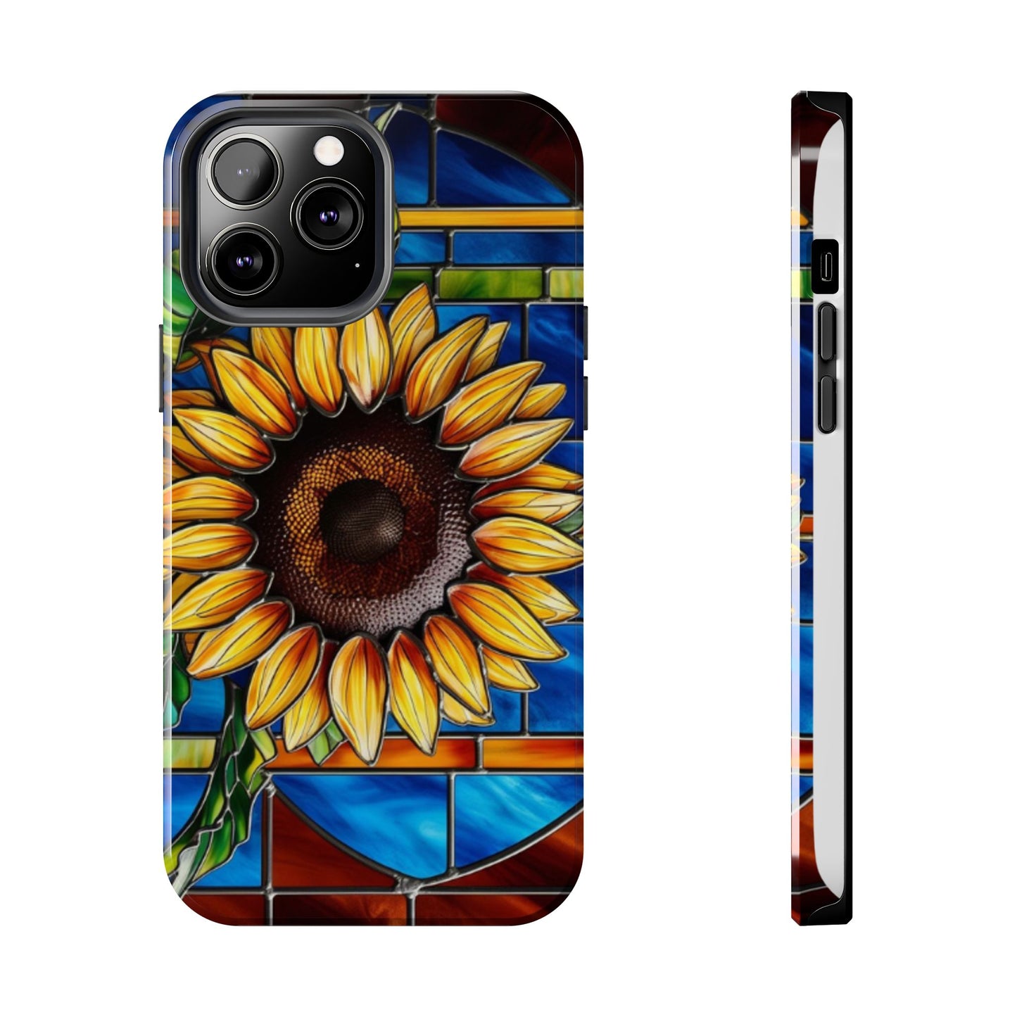 Vibrant Sunflower Tough Phone Case with Stained Glass Effect - Durable & Stylish Protection