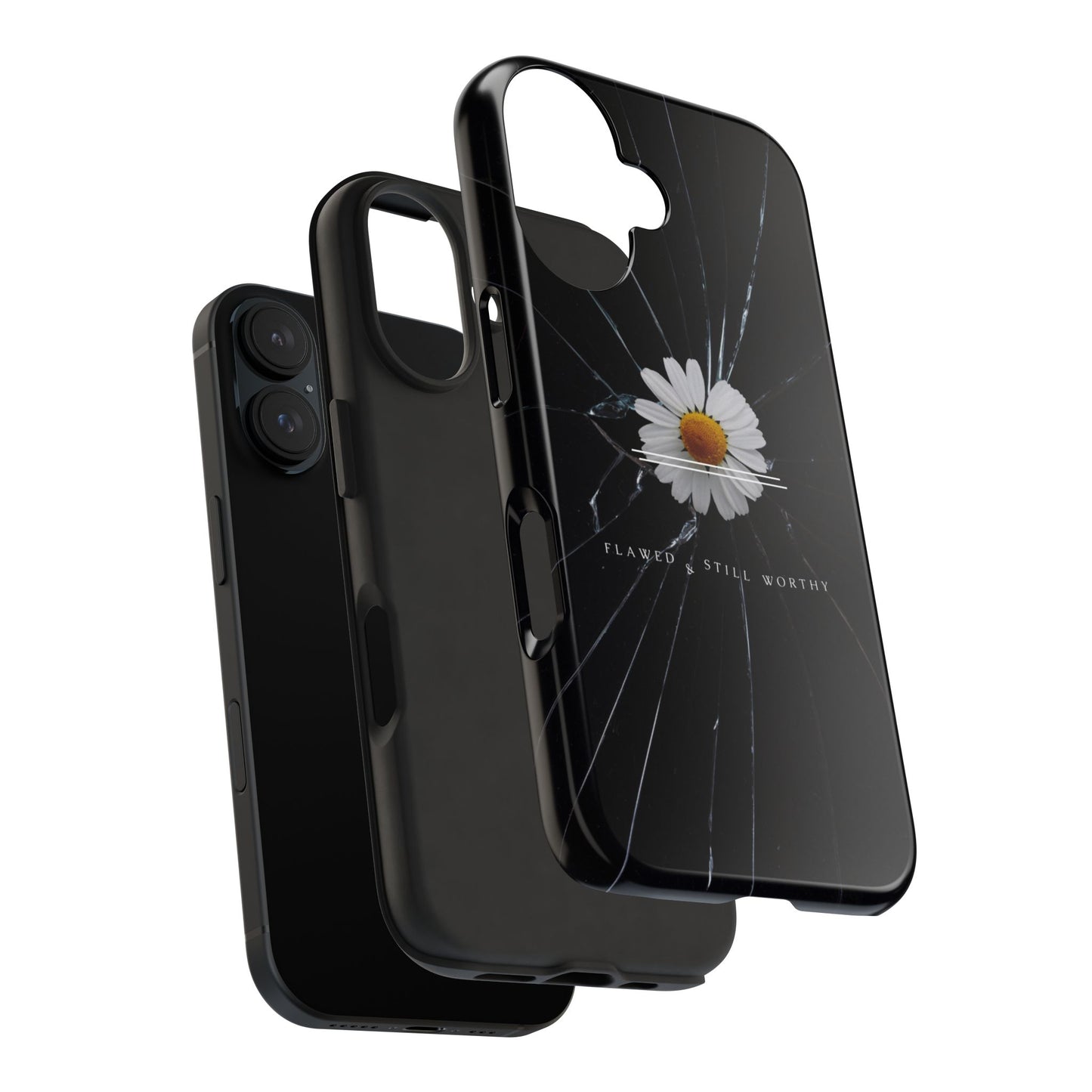 Flawed But Still Worthy Phone Case - Tough Cases, Inspirational Gift, Floral Design, Self-Love