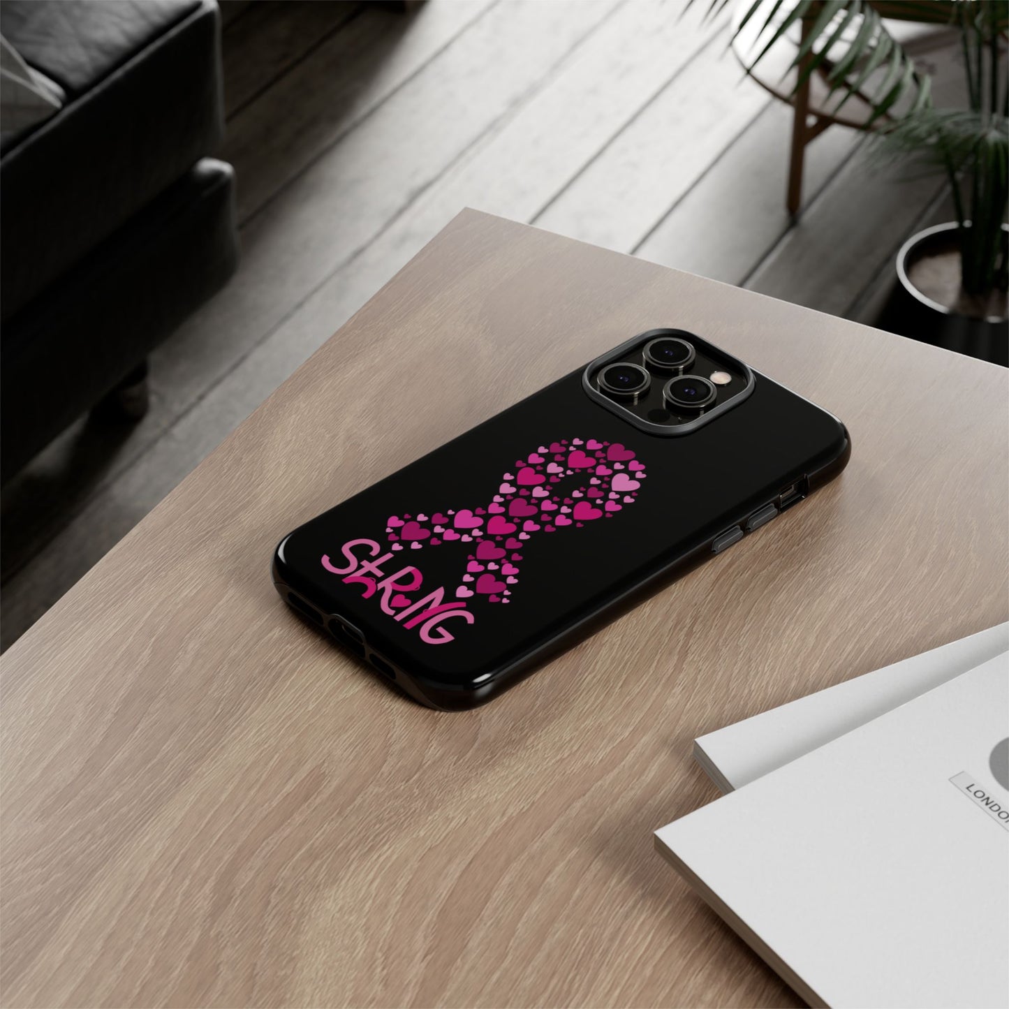 Pink Ribbon Phone Case - Strong Heart Design, Cancer Awareness, Gift for Supporters for IPhone