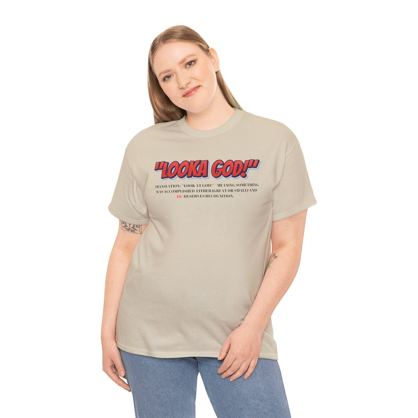 Inspirational Unisex Heavy Cotton Tee - "Looka God!" Motivational Apparel