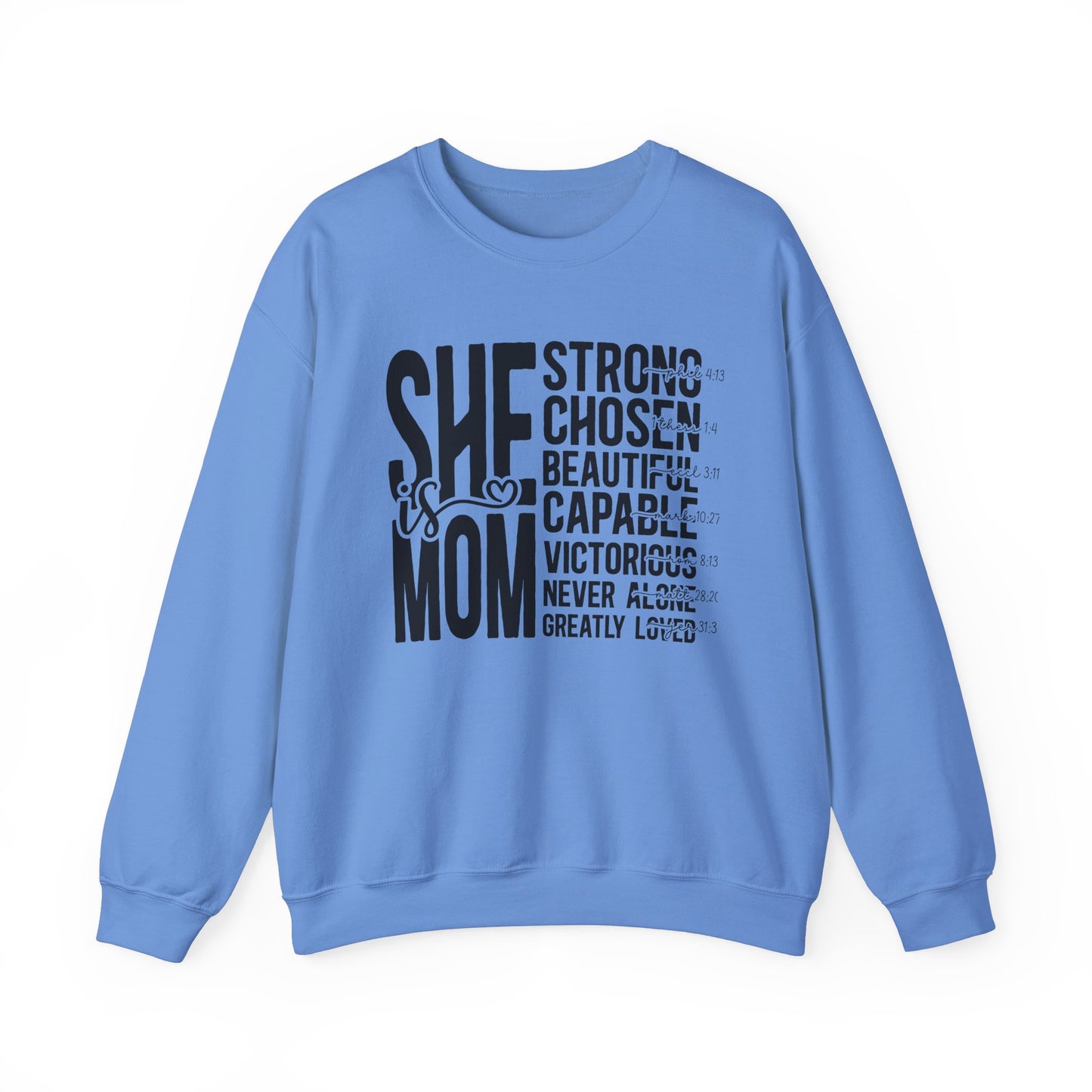 Inspirational Mom Crewneck Sweatshirt - Strong, Chosen, Capable Design