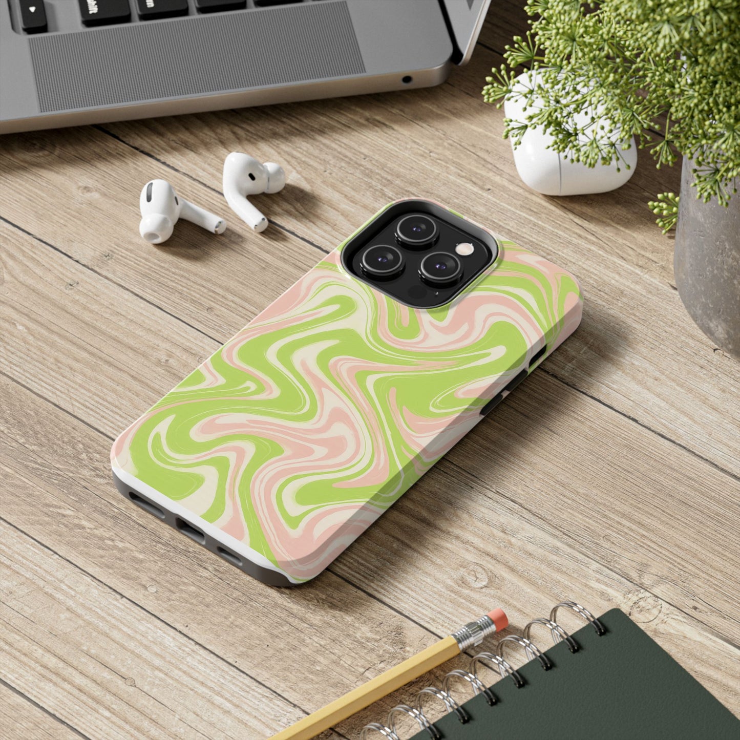 Pink & Green Stylish Tough Phone Case, Durable Protection, Gift for Friends, Colorful Marble Design