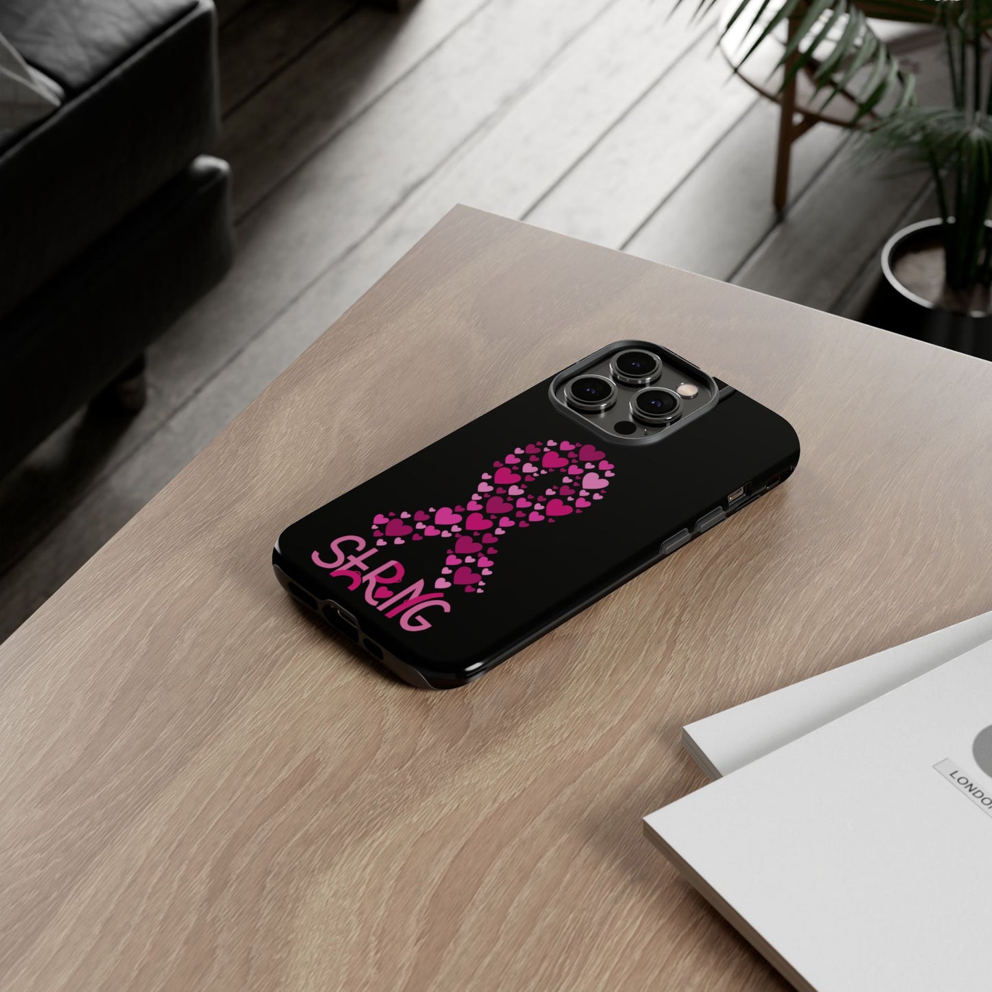 Pink Ribbon Phone Case - Strong Heart Design, Cancer Awareness, Gift for Supporters for IPhone