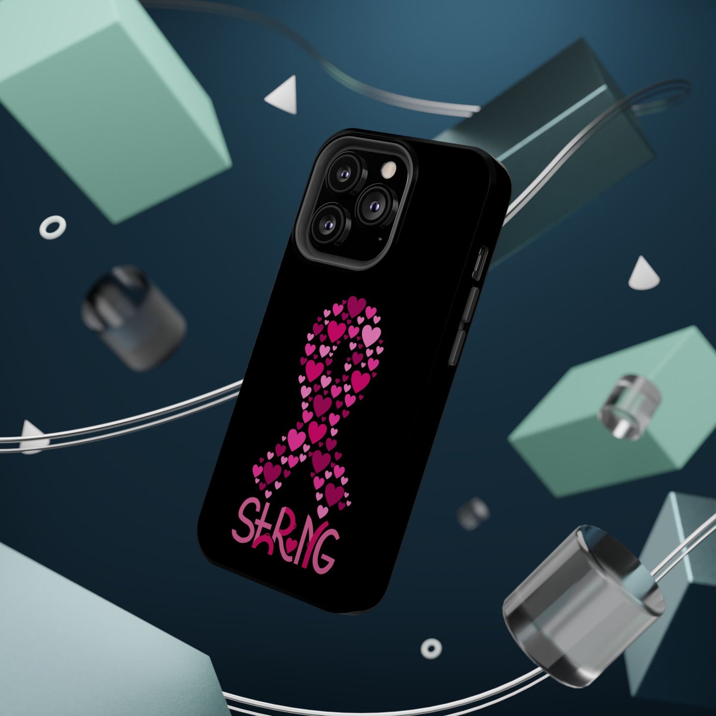 Pink Ribbon Magnetic Phone Case - Strong Heart Design, Cancer Awareness, Gift for Supporters for IPhone