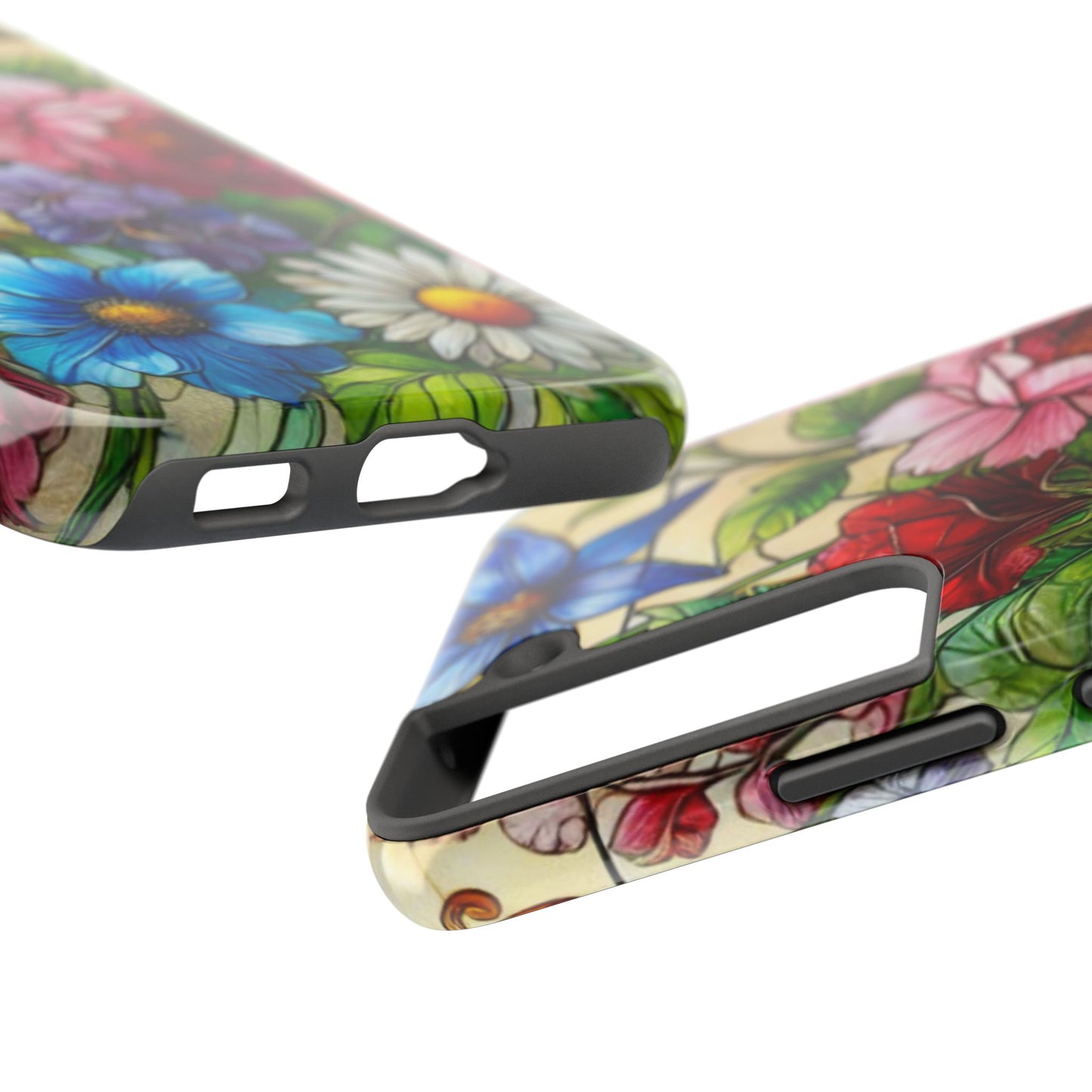 Colorful Floral Stained Glass Look Tough Phone Case - Durable Protection with Vibrant Flower Design