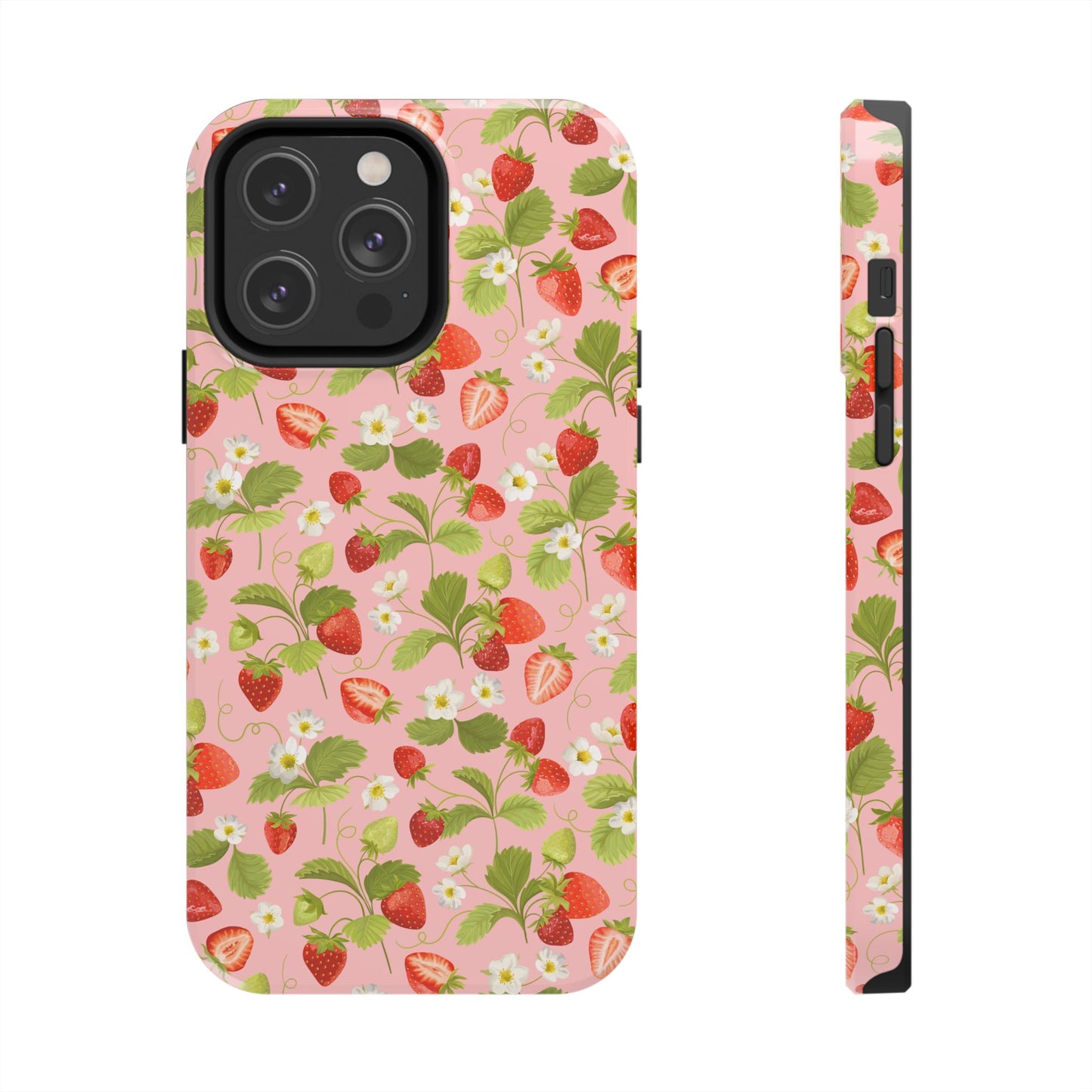 Strawberry Floral Tough Phone Case, Cute Phone Cover, Nature Lovers Gift, Summer Vibe, Durable Phone Protector, Trendy Tech Accessory