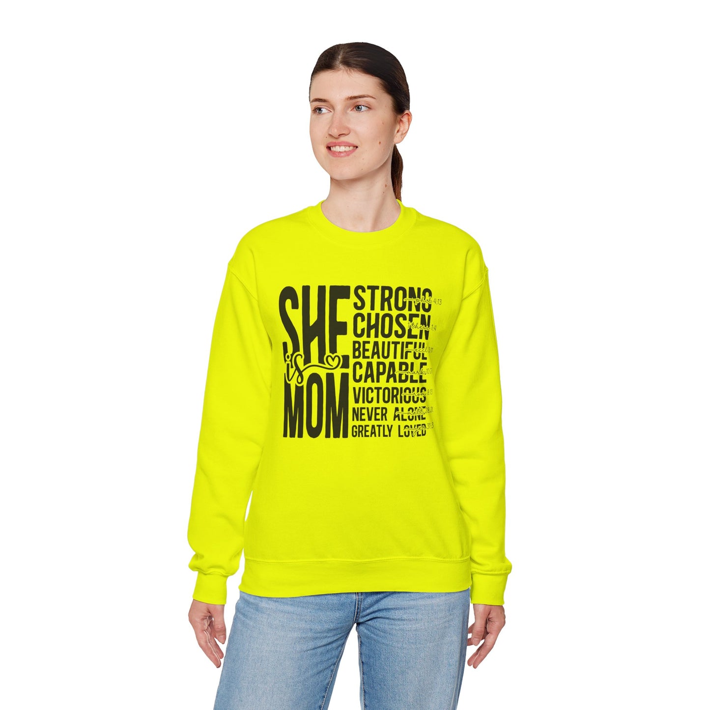 Inspirational Mom Crewneck Sweatshirt - Strong, Chosen, Capable Design