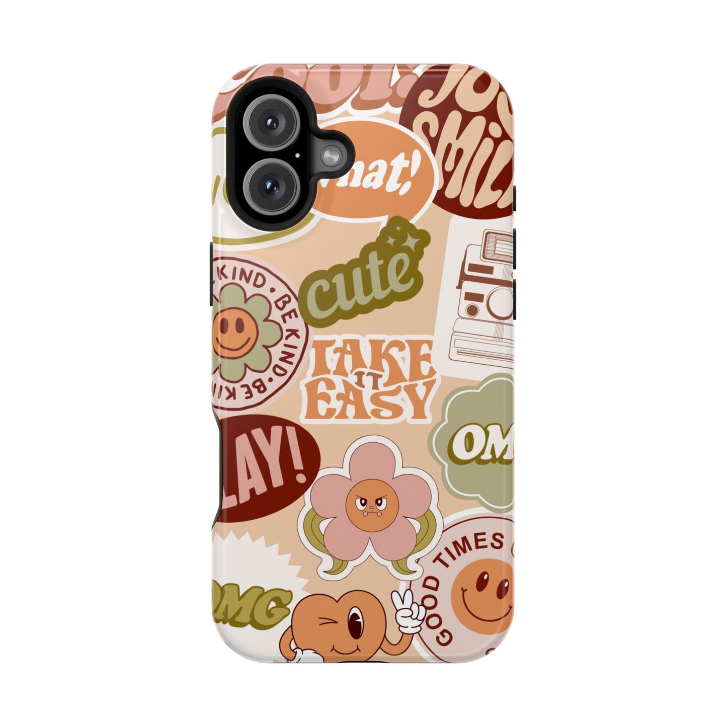 Cute Retro, Positive Affirmation Sticker Phone Case, Funky Phone Cover, Vibrant Design, Ideal Gift for Teens