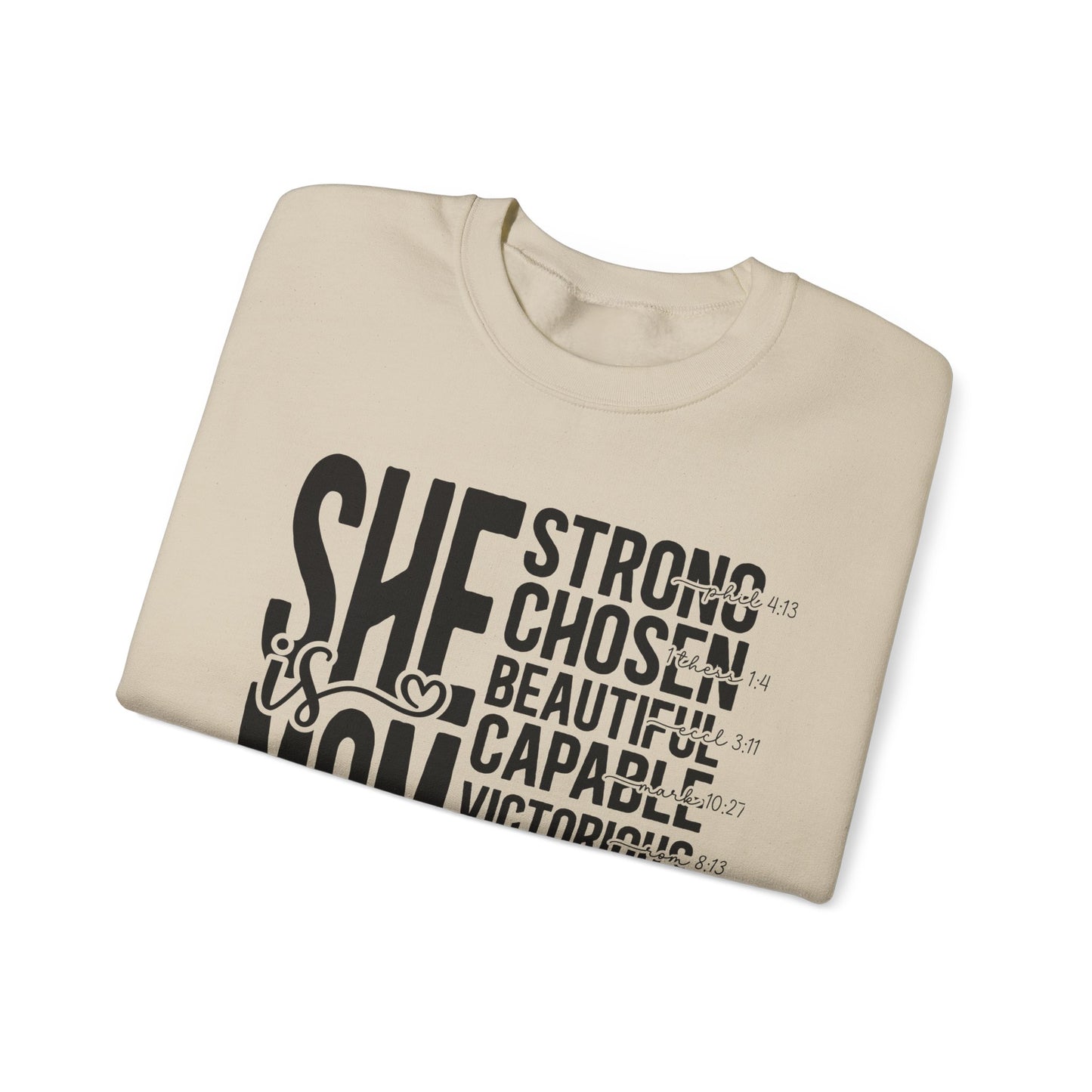 Inspirational Mom Crewneck Sweatshirt - Strong, Chosen, Capable Design