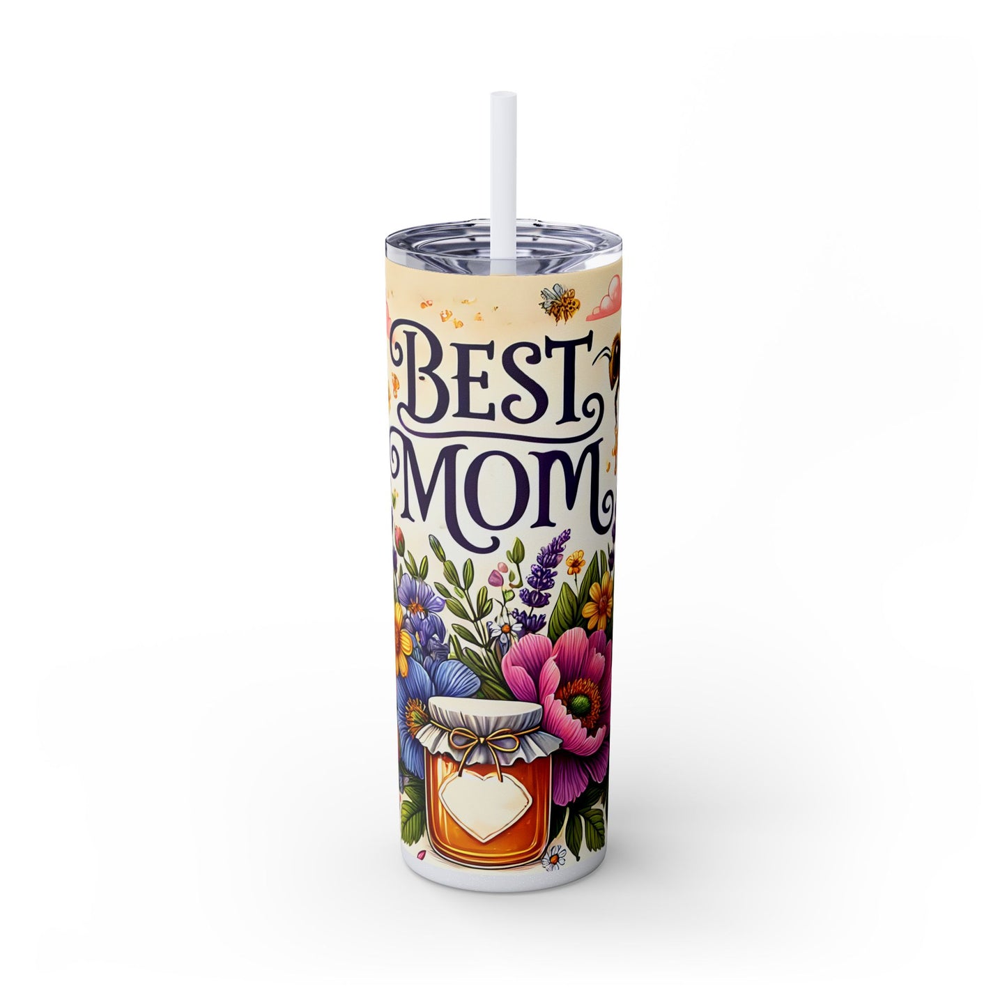 Best Mom Floral Skinny Tumbler with Straw – 20oz Insulated Drinkware for Mother's Day