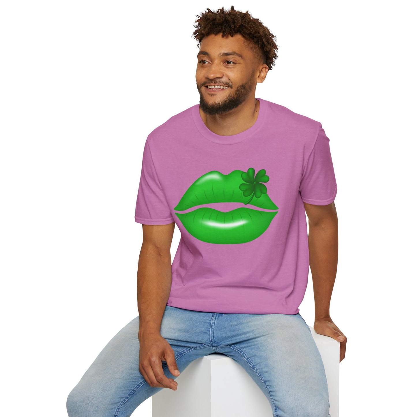 Luck of the Irish Unisex Softstyle T-Shirt - Green Kiss & Shamrock Design