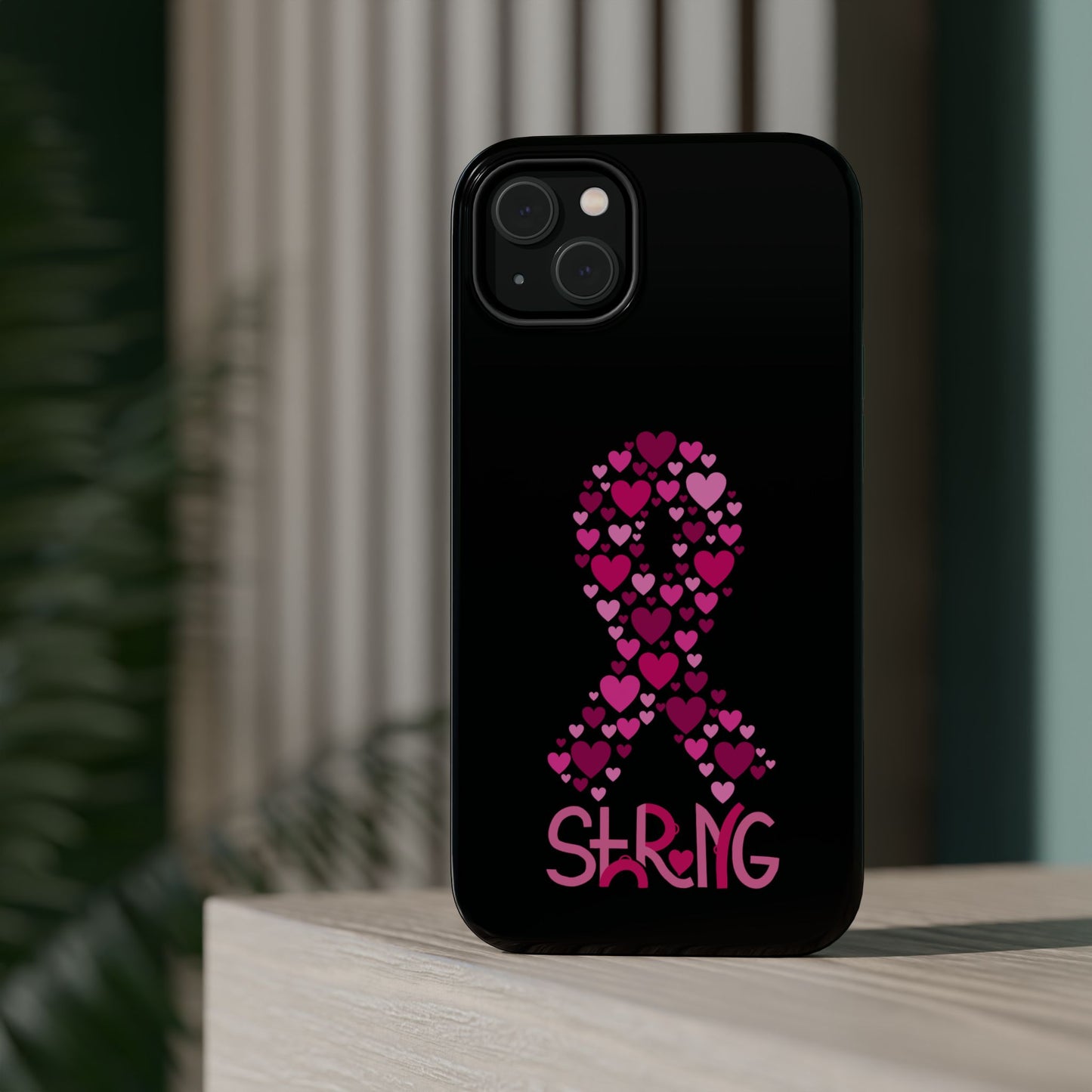 Pink Ribbon Magnetic Phone Case - Strong Heart Design, Cancer Awareness, Gift for Supporters for IPhone