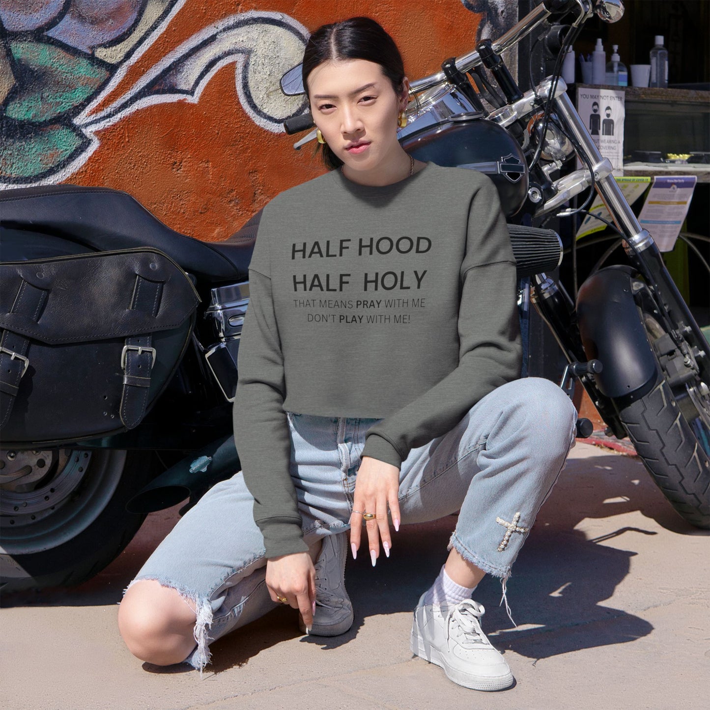 Cropped Sweatshirt - Half Hood Half Holy Trendy Casual Style
