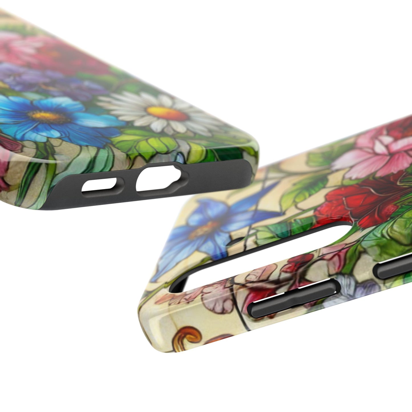 Colorful Floral Stained Glass Look Tough Phone Case - Durable Protection with Vibrant Flower Design