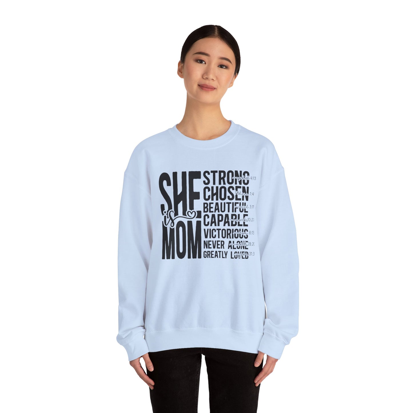 Inspirational Mom Crewneck Sweatshirt - Strong, Chosen, Capable Design