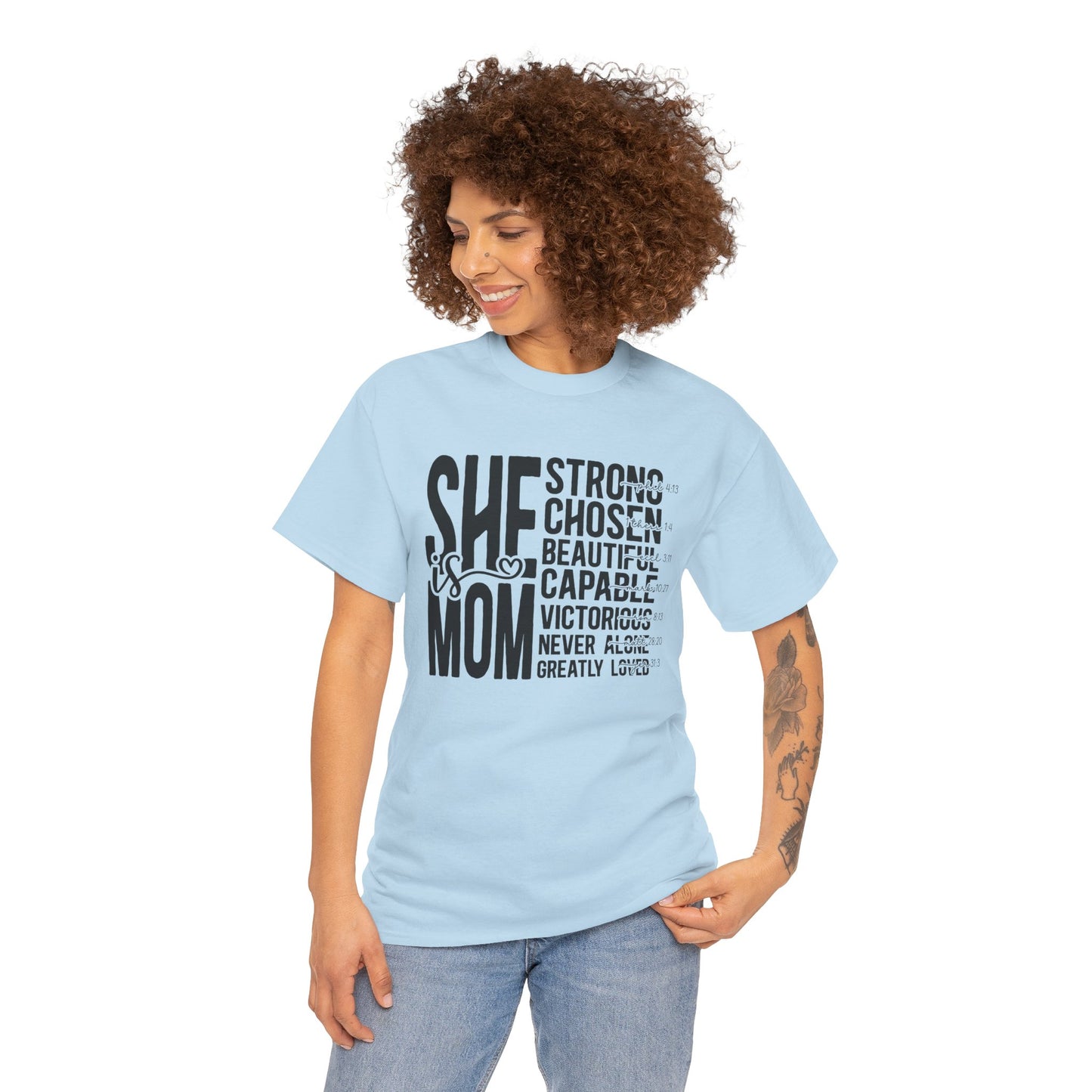 Empowering Mom T-Shirt - Strong, Chosen, Beautiful, Capable Design
