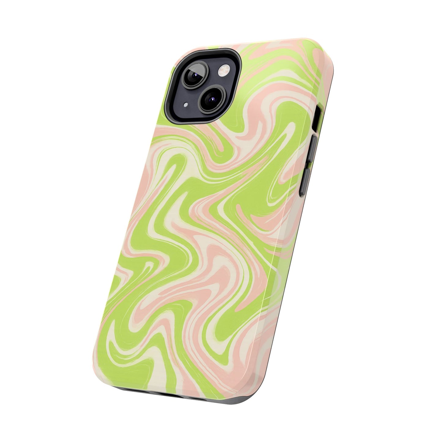 Pink & Green Stylish Tough Phone Case, Durable Protection, Gift for Friends, Colorful Marble Design