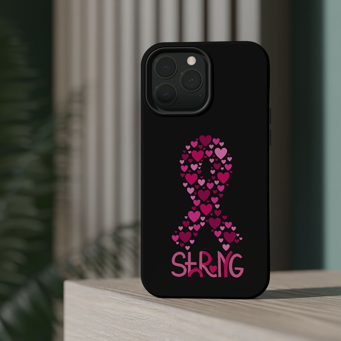 Pink Ribbon Magnetic Phone Case - Strong Heart Design, Cancer Awareness, Gift for Supporters for IPhone