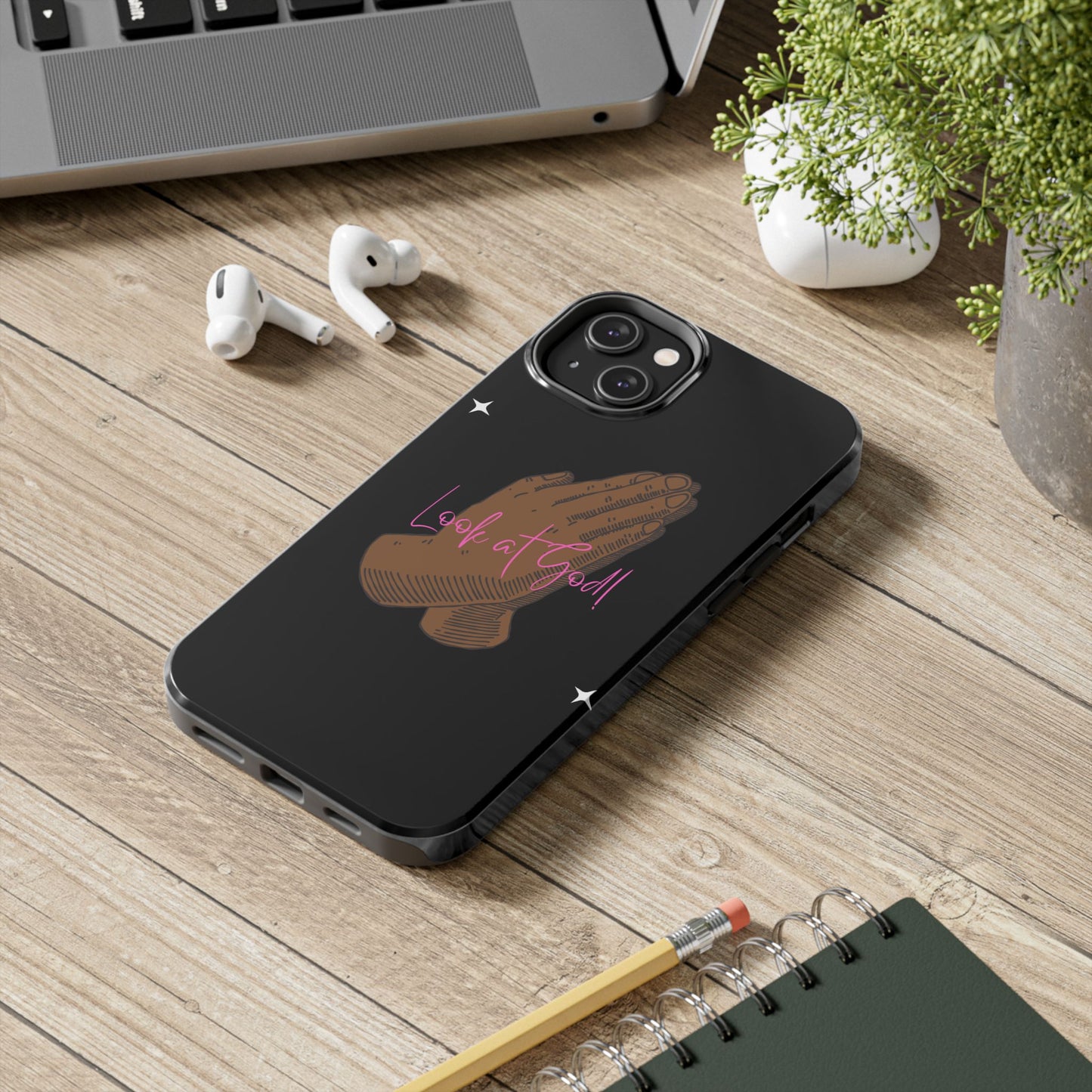 Phone Cases - 'Look at God' Praying Hands Religious Design Tough Case for iPhone