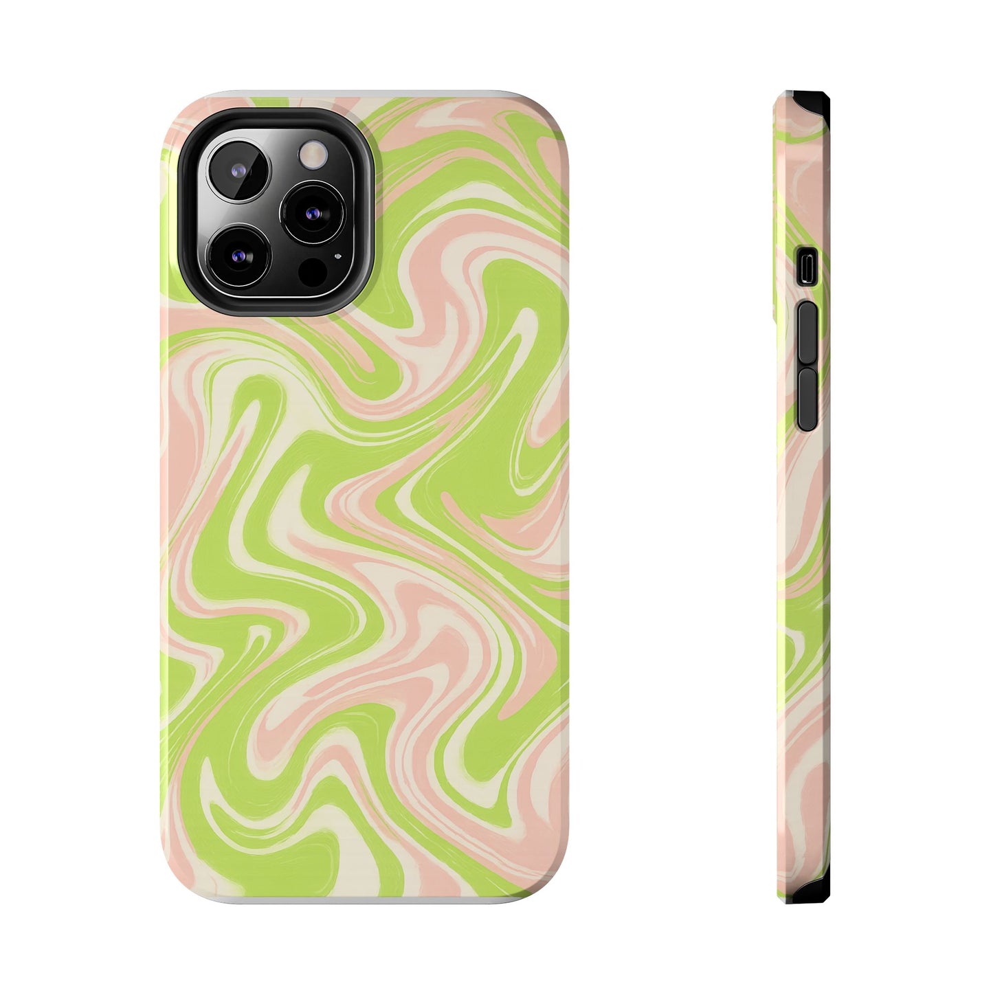 Pink & Green Stylish Tough Phone Case, Durable Protection, Gift for Friends, Colorful Marble Design