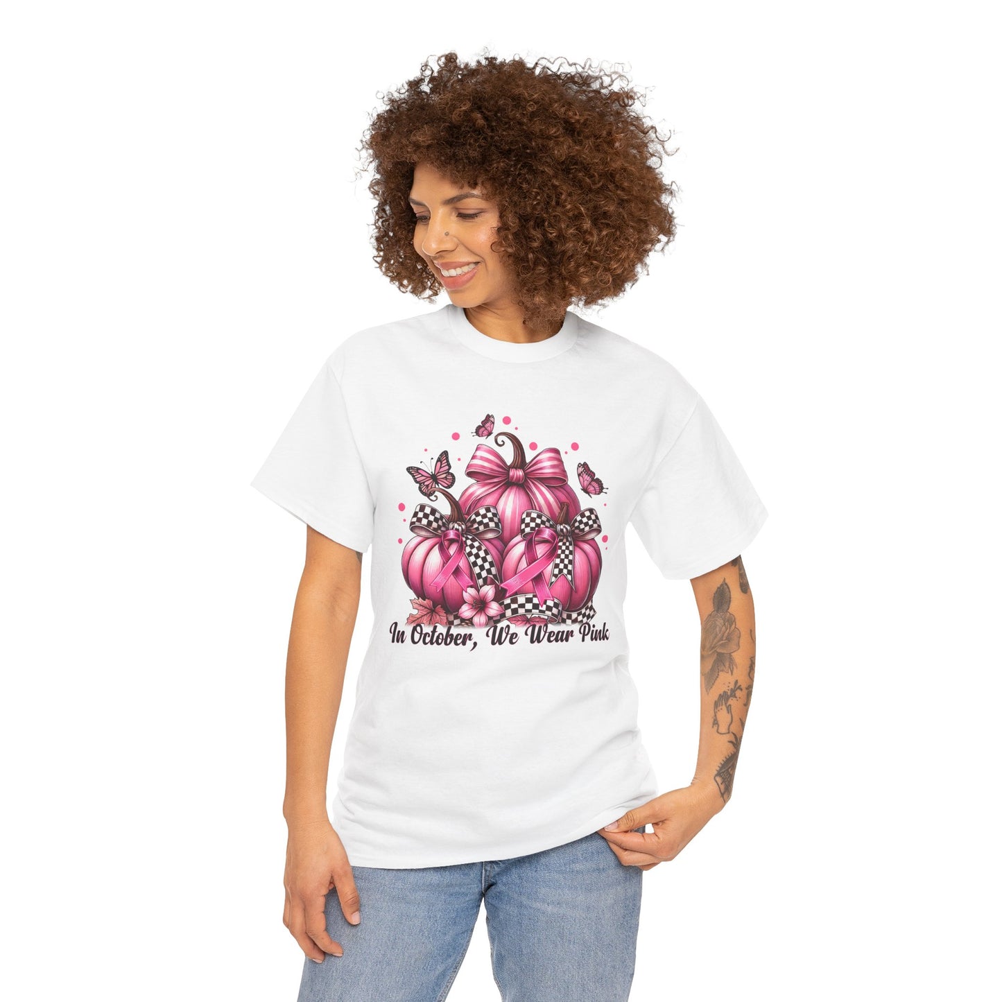 'In October, We Wear Pink' October Awareness Unisex Cotton Tee