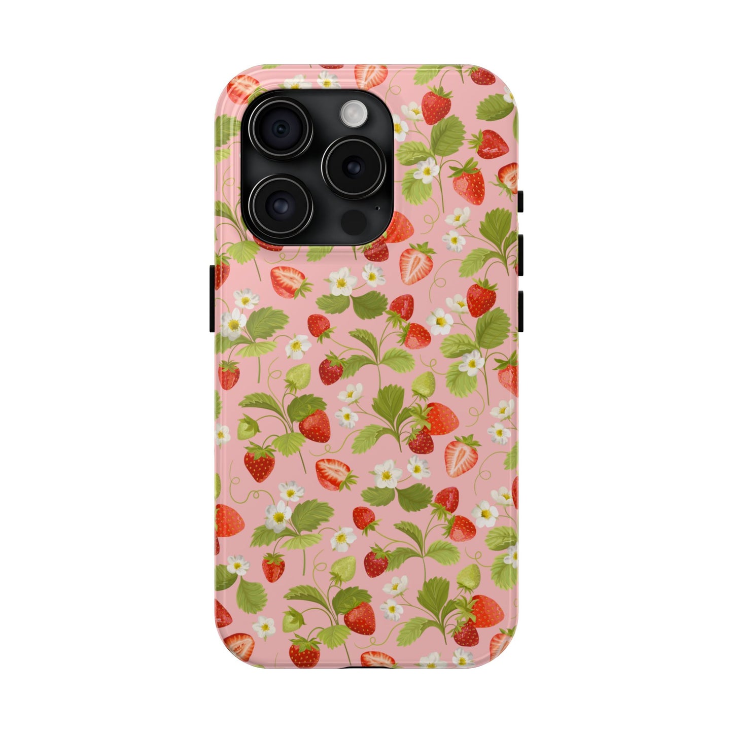 Strawberry Floral Tough Phone Case, Cute Phone Cover, Nature Lovers Gift, Summer Vibe, Durable Phone Protector, Trendy Tech Accessory