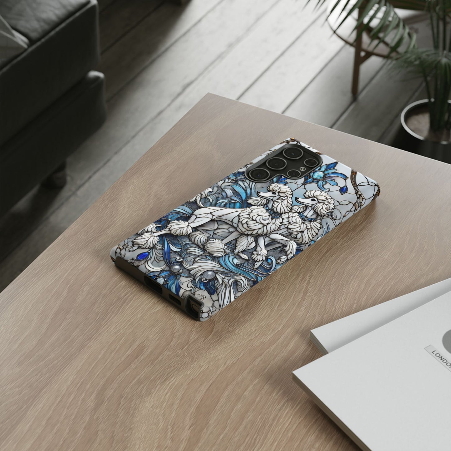 Phone Case - Elegant Blue and White Poodle Art for Samsung Phone