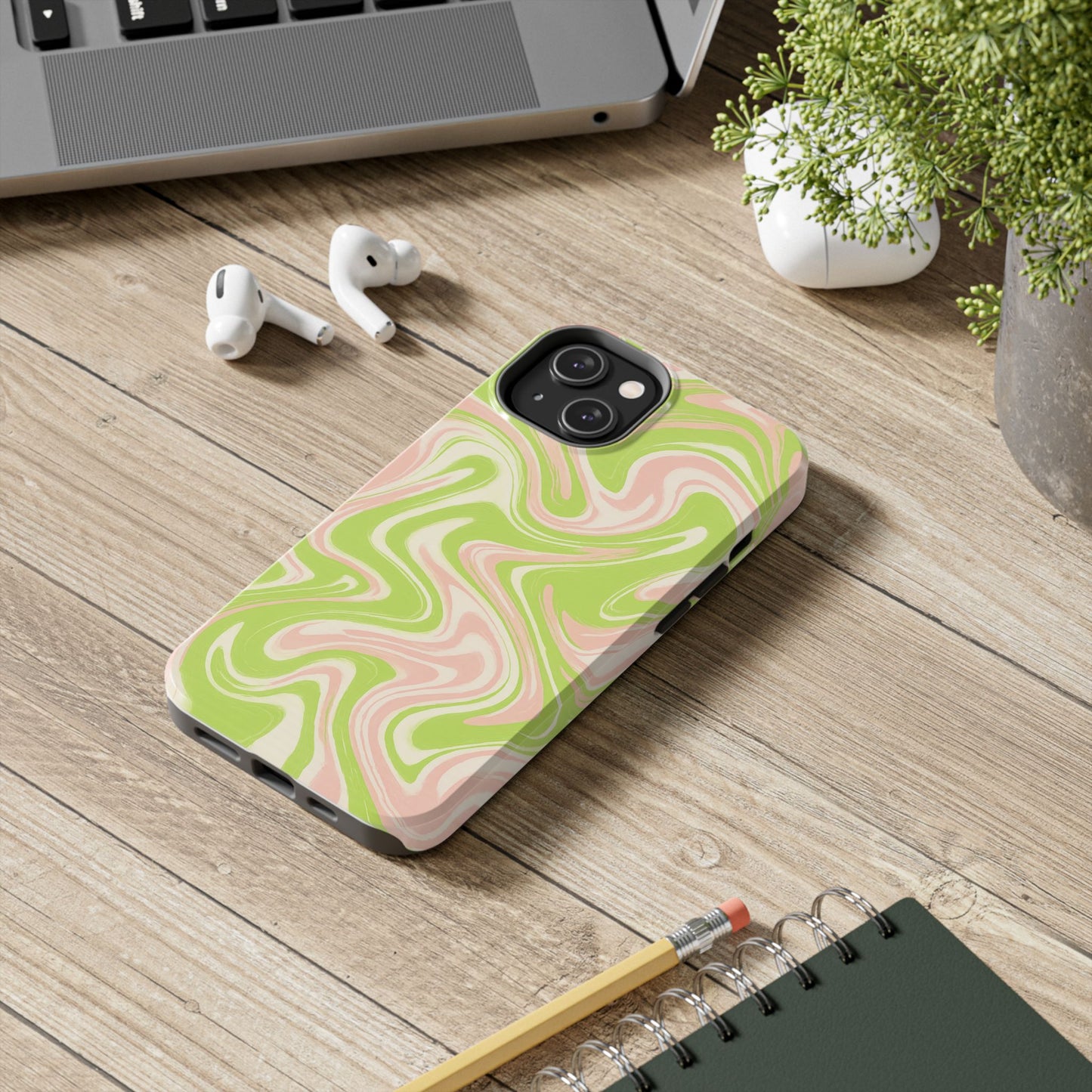 Pink & Green Stylish Tough Phone Case, Durable Protection, Gift for Friends, Colorful Marble Design