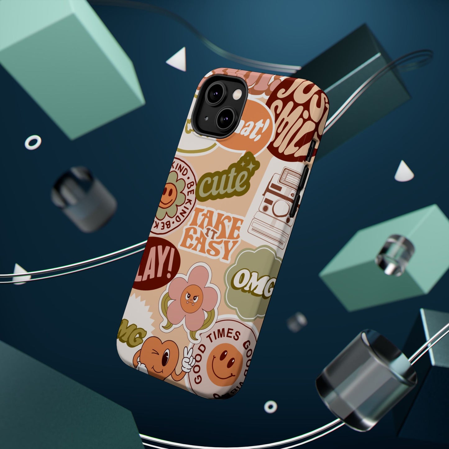 Cute Retro, Positive Affirmation Sticker Phone Case, Funky Phone Cover, Vibrant Design, Ideal Gift for Teens