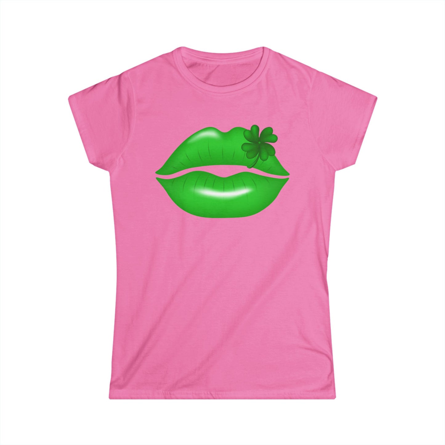 Happy St. Patrick's Day Women's Softstyle Tee - Green Kiss Lips Design