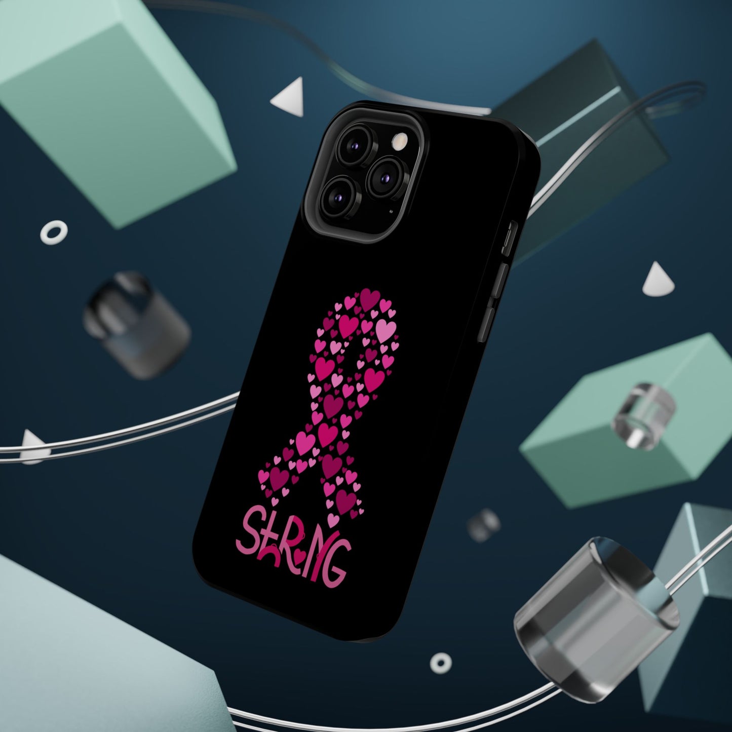 Pink Ribbon Magnetic Phone Case - Strong Heart Design, Cancer Awareness, Gift for Supporters for IPhone