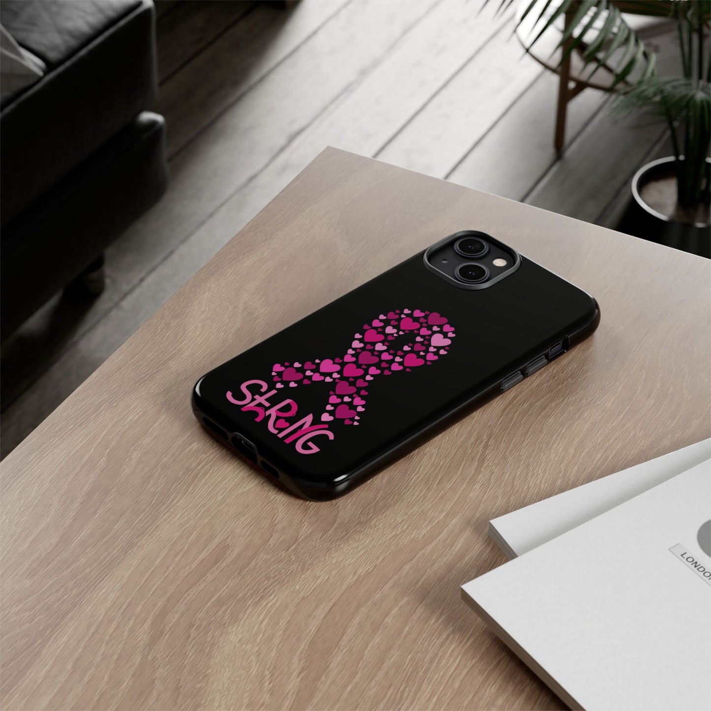 Pink Ribbon Phone Case - Strong Heart Design, Cancer Awareness, Gift for Supporters for IPhone