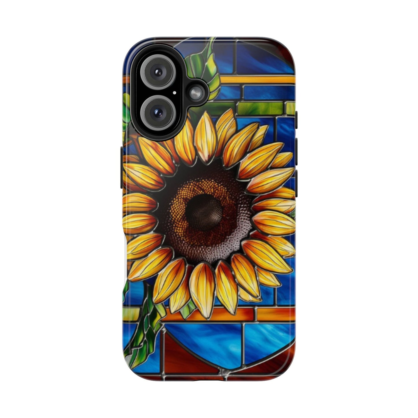 Vibrant Sunflower Tough Phone Case with Stained Glass Effect - Durable & Stylish Protection